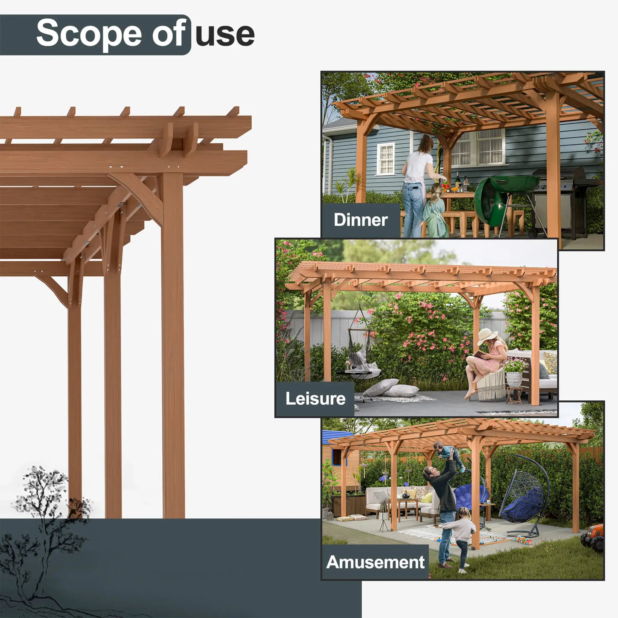 [12X16FT] Alora Extra-Large Outdoor Wooden Waterproof Grape Pergola (SAK76476) by SAKSBY WHOLESALE