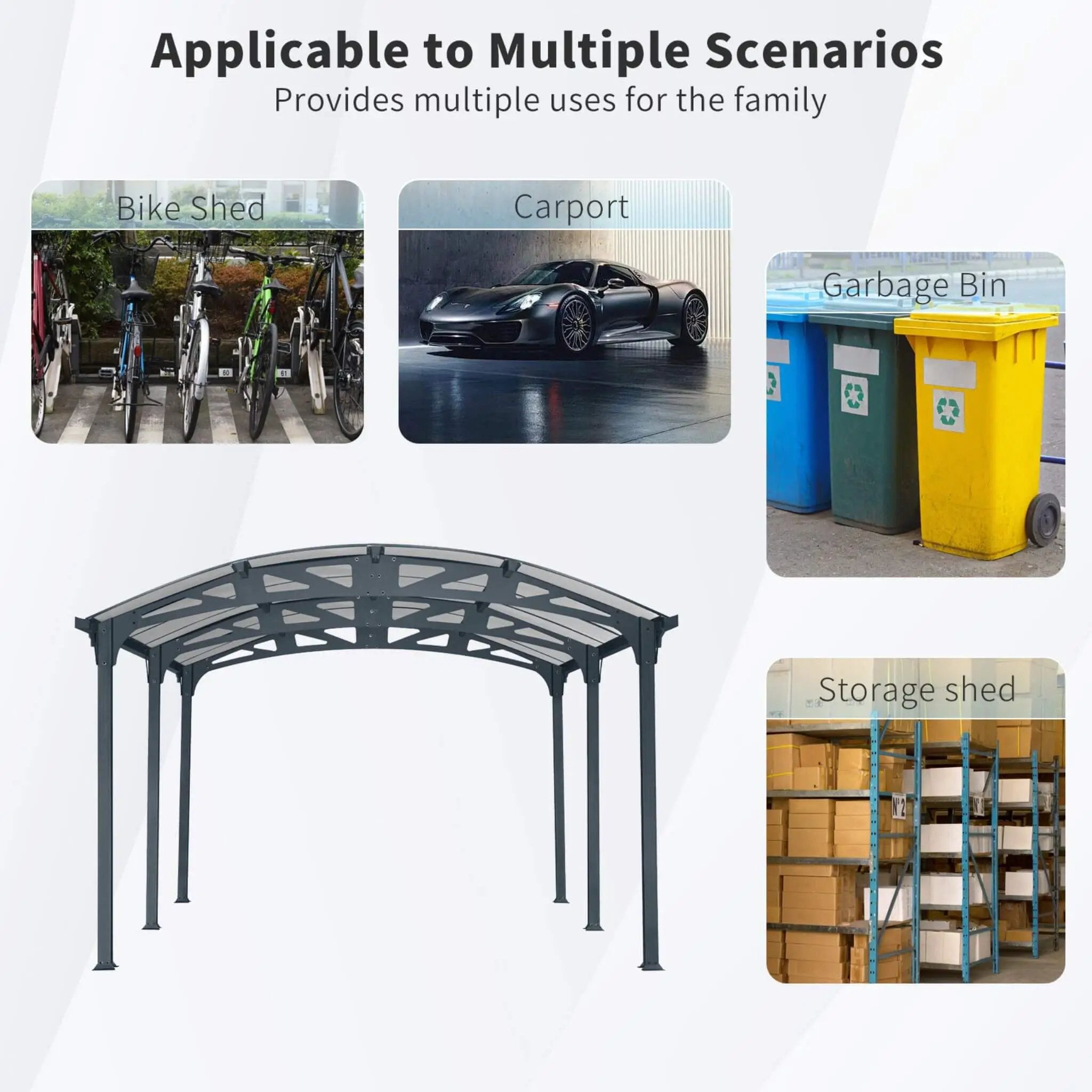 [12X16FT] Alora Large Outdoor Aluminum Arch Carport With Polycarbonate Panels (SAK65820) by SAKSBY WHOLESALE