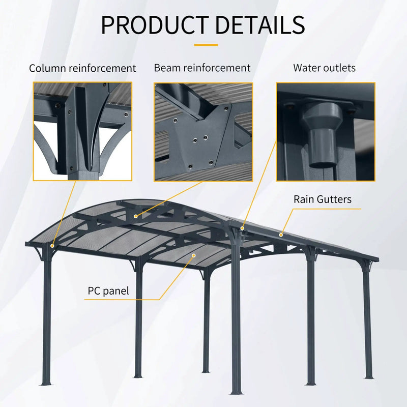 [12X16FT] Alora Large Outdoor Aluminum Arch Carport With Polycarbonate Panels (SAK65820) by SAKSBY WHOLESALE