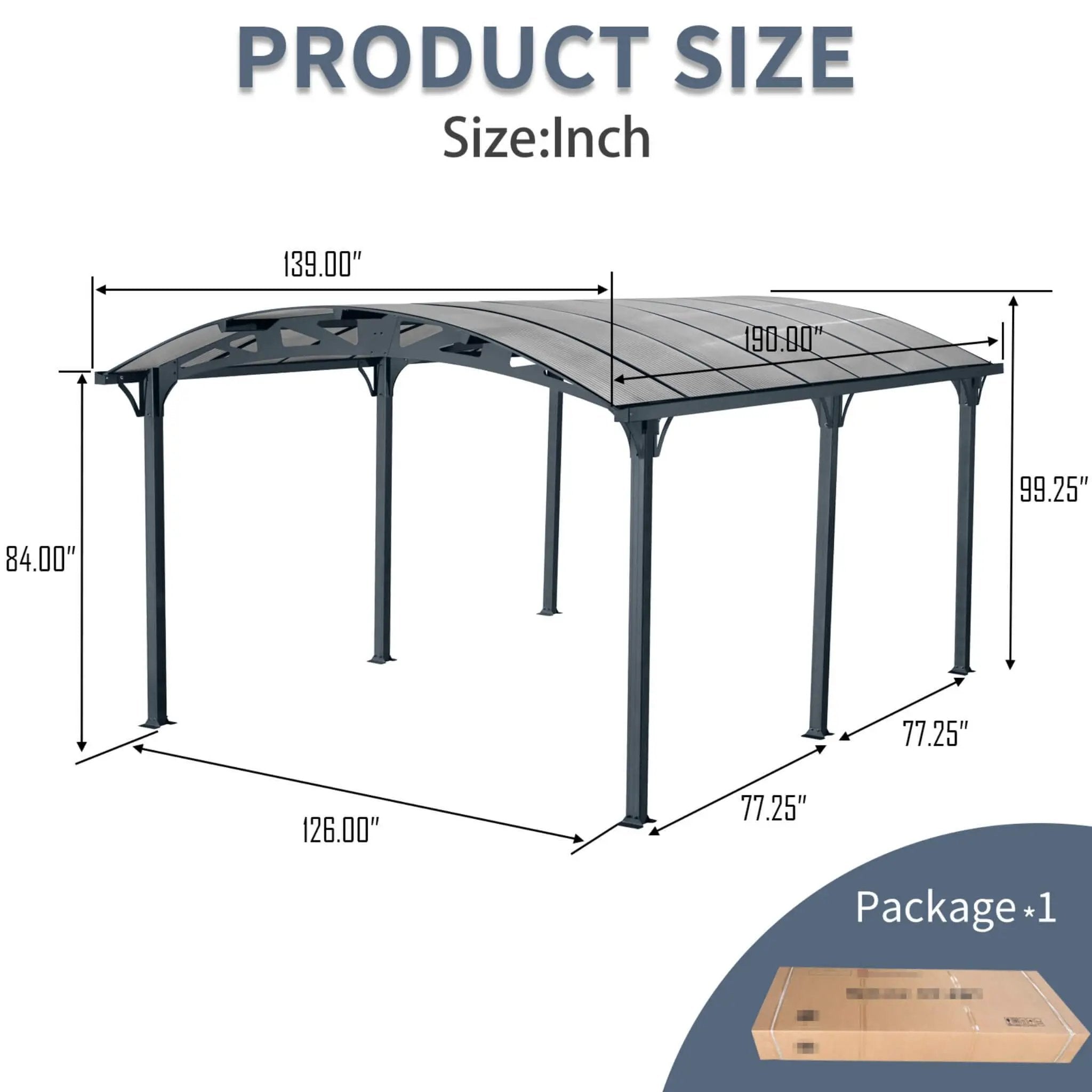 [12X16FT] Alora Large Outdoor Aluminum Arch Carport With Polycarbonate Panels (SAK65820) by SAKSBY WHOLESALE