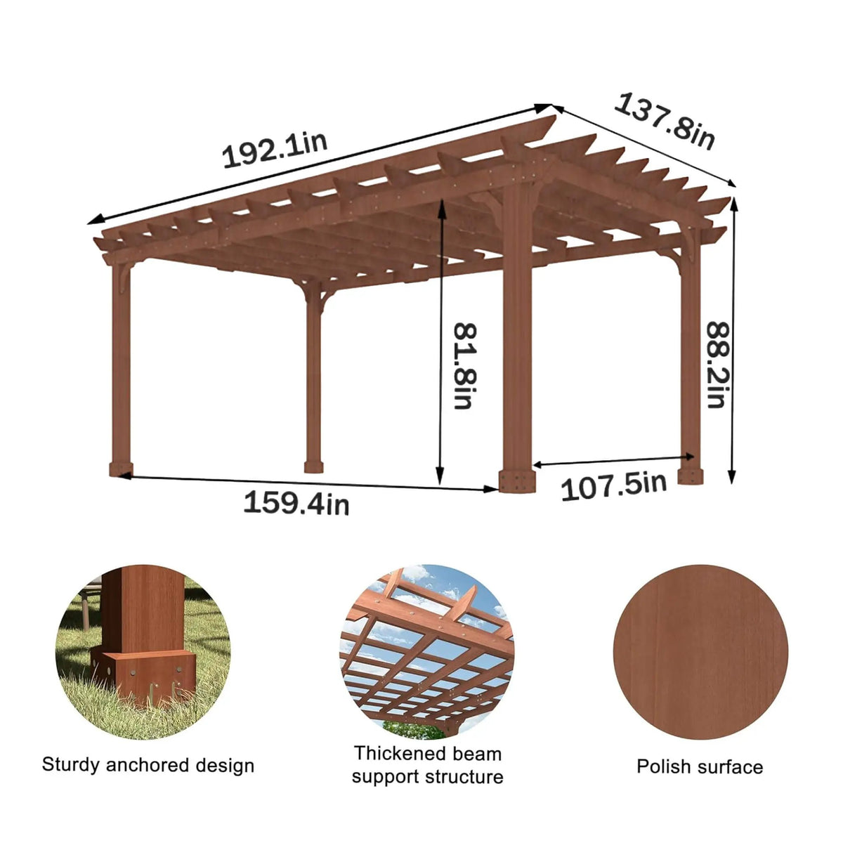Alora Outdoor Cedar Wood Patio Pergola With Slatted Trellis Roof (SAK92150) by SAKSBY WHOLESALE