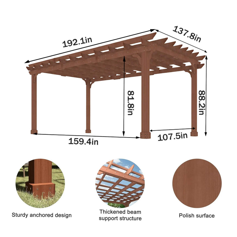 Alora Outdoor Cedar Wood Patio Pergola With Slatted Trellis Roof (SAK92150) by SAKSBY WHOLESALE