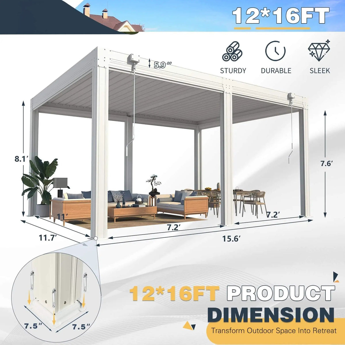 Alora Louvered Aluminum Pergola With Adjustable Roof And Pull-Down Screens (SAK46817) by SAKSBY WHOLESALE