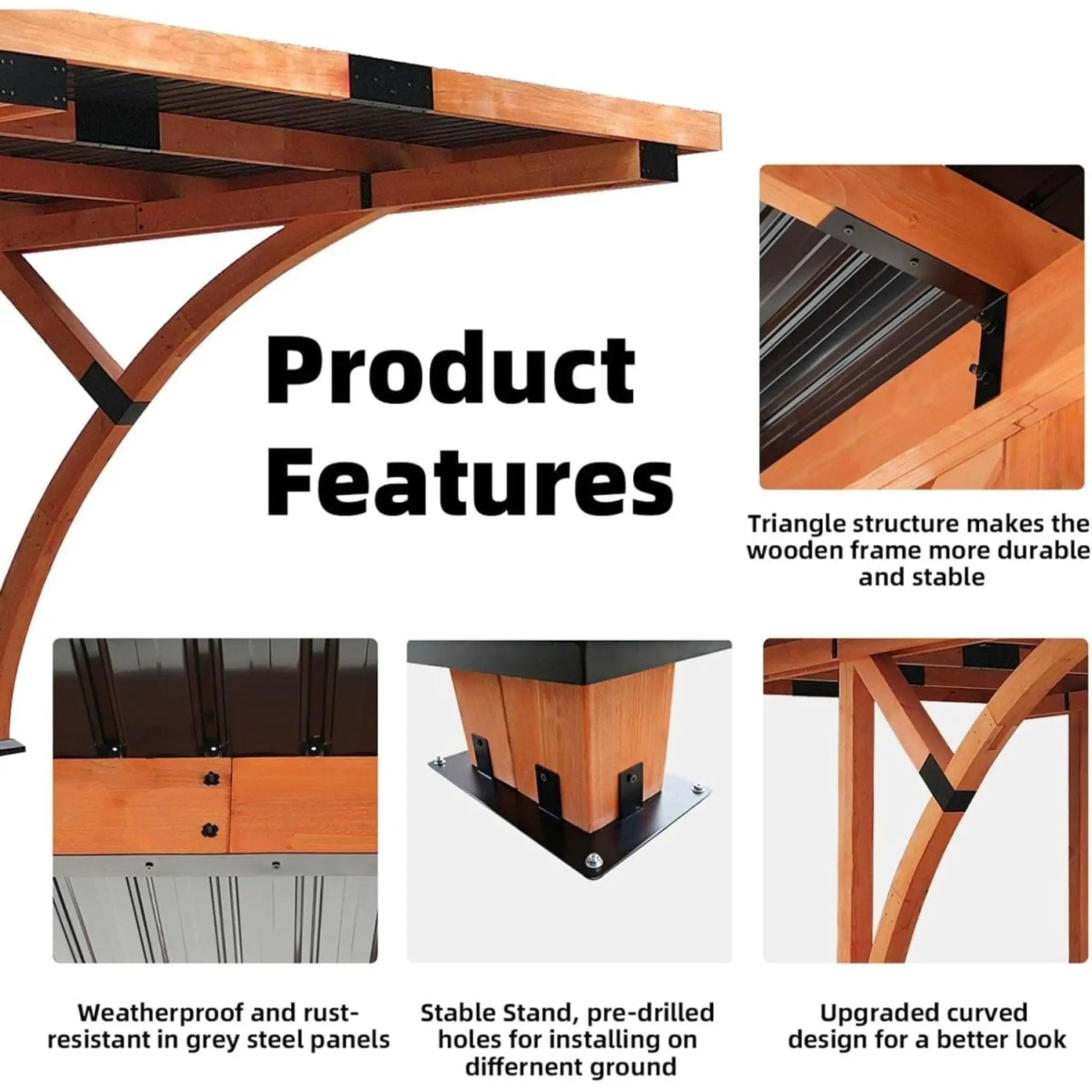 [12X18FT] Alora Premium Heavy-Duty Pine Wood Arc-Shaped Carport With Metal Roof (SAK94716) by SAKSBY WHOLESALE