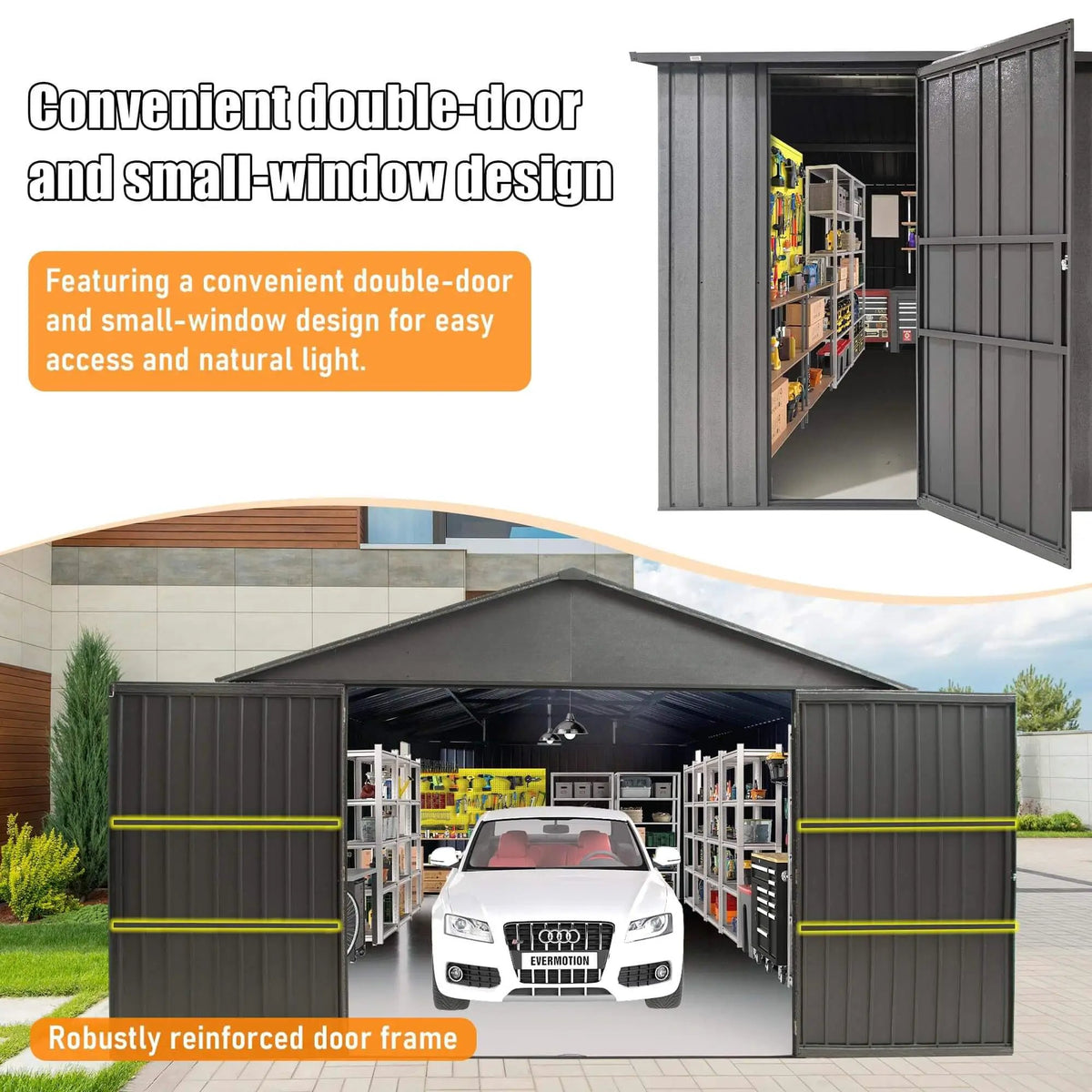 Extra-Large Outdoor Heavy-Duty Metal Garage Shed With Lockable Doors [No Floor] (SAK14093) by SAKSBY WHOLESALE