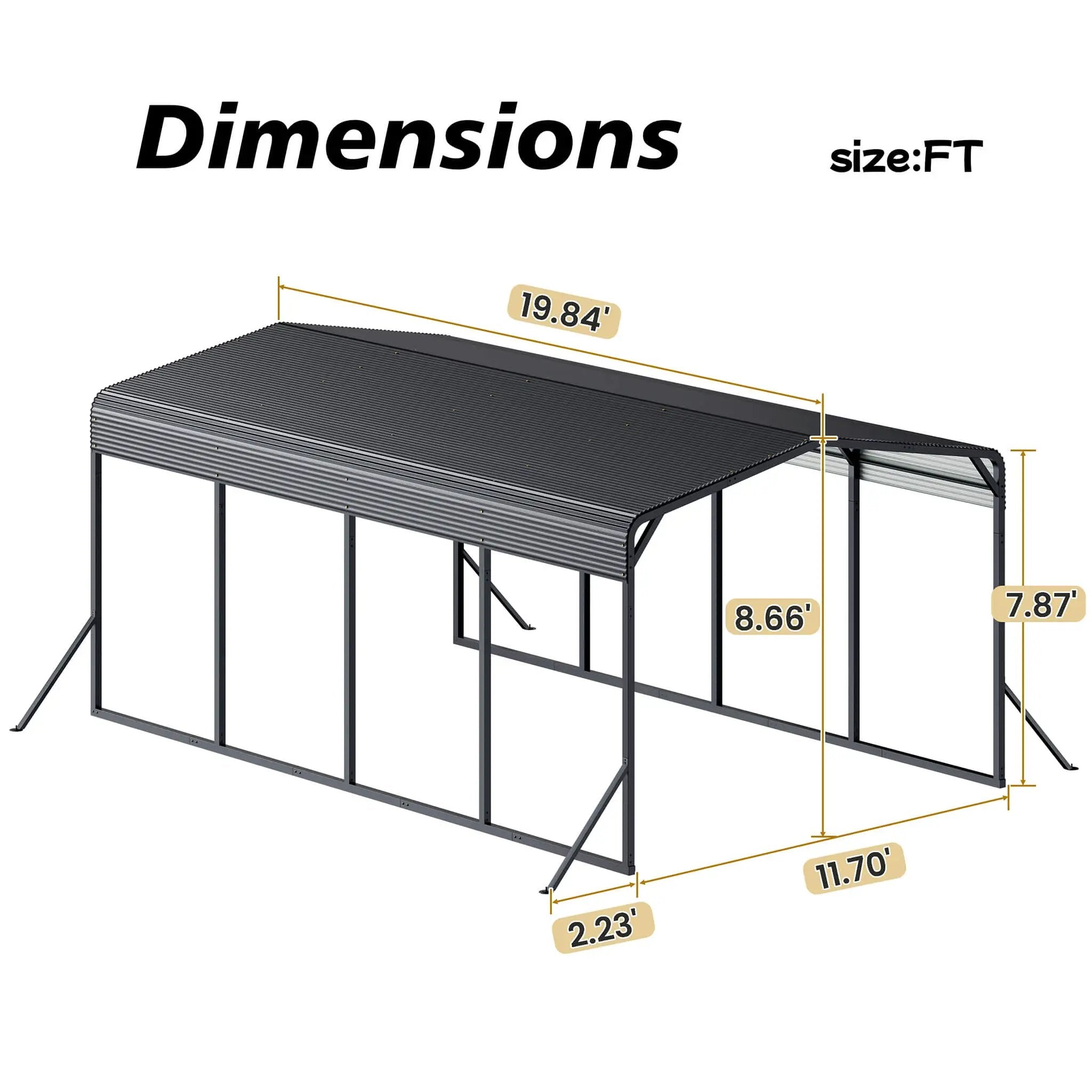 [12X20FT] Alora Heavy-Duty All-Weather Metal Carport With Reinforced Support Base (SAK97381) by SAKSBY WHOLESALE