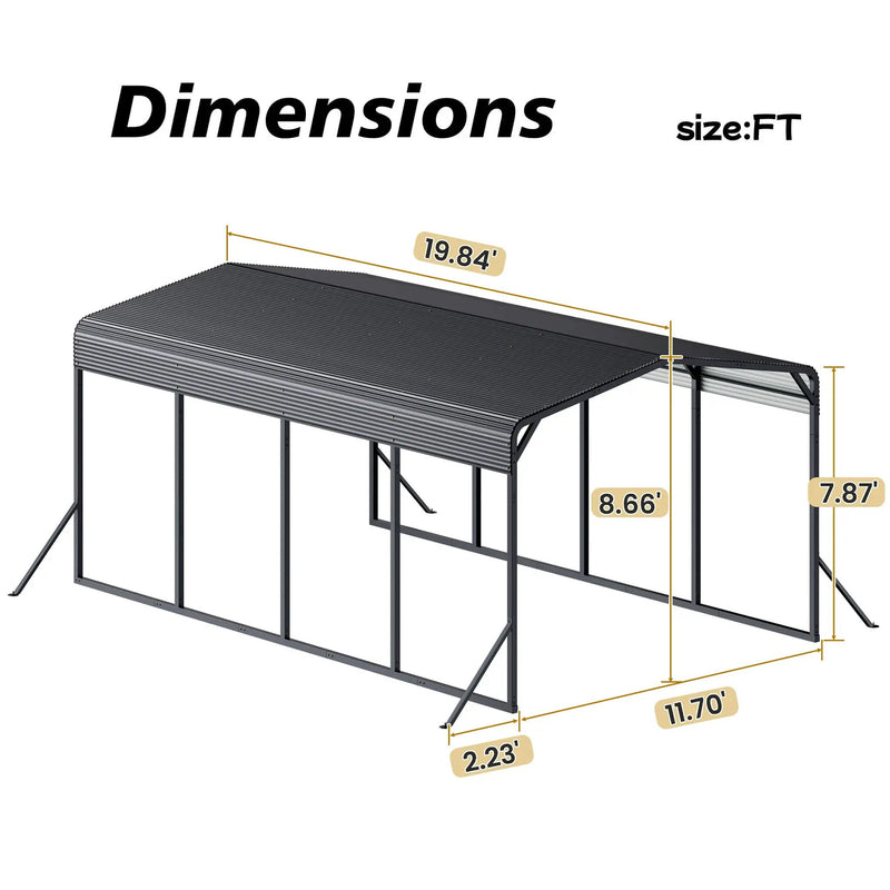 [12X20FT] Alora Heavy-Duty All-Weather Metal Carport With Reinforced Support Base (SAK97381) by SAKSBY WHOLESALE