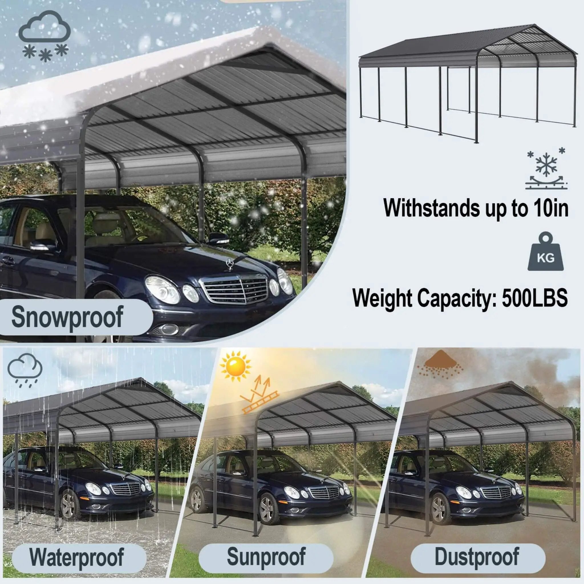 [12X20FT] Alora Heavy-Duty Metal Carport With Galvanized Steel Roof For Car, Boats And Trucks, Gray (SAK95562) by SAKSBY WHOLESALE