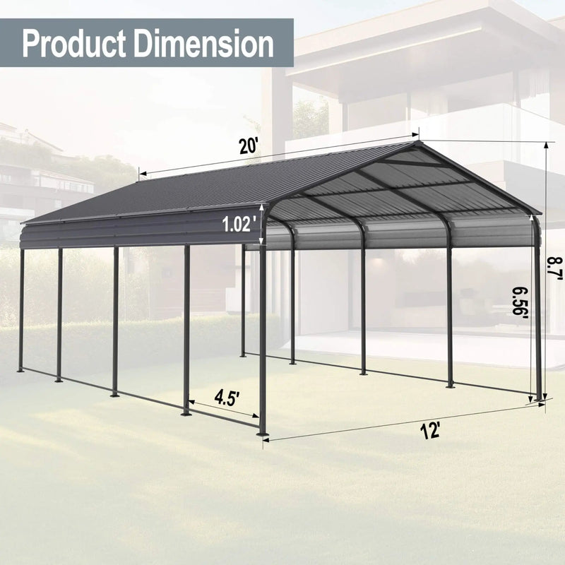 [12X20FT] Alora Heavy-Duty Metal Carport With Galvanized Steel Roof For Car, Boats And Trucks, Gray (SAK95562) by SAKSBY WHOLESALE