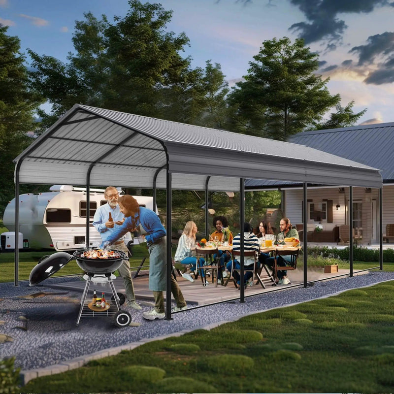 [12X20FT] Alora Heavy-Duty Metal Carport With Galvanized Steel Roof For Car, Boats And Trucks, Gray (SAK95562) by SAKSBY WHOLESALE