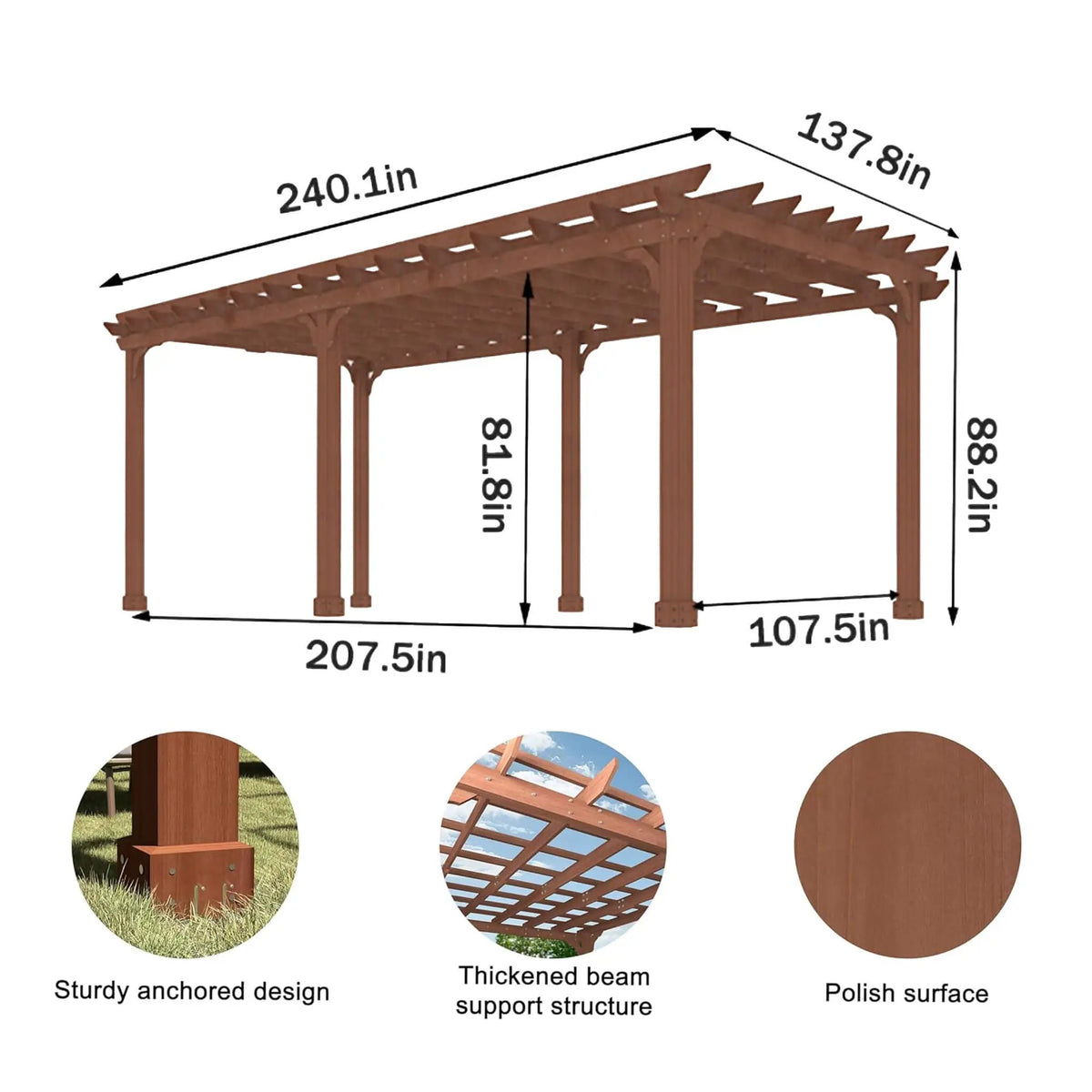 Alora Outdoor Cedar Wood Patio Pergola With Slatted Trellis Roof (SAK92150) by SAKSBY WHOLESALE