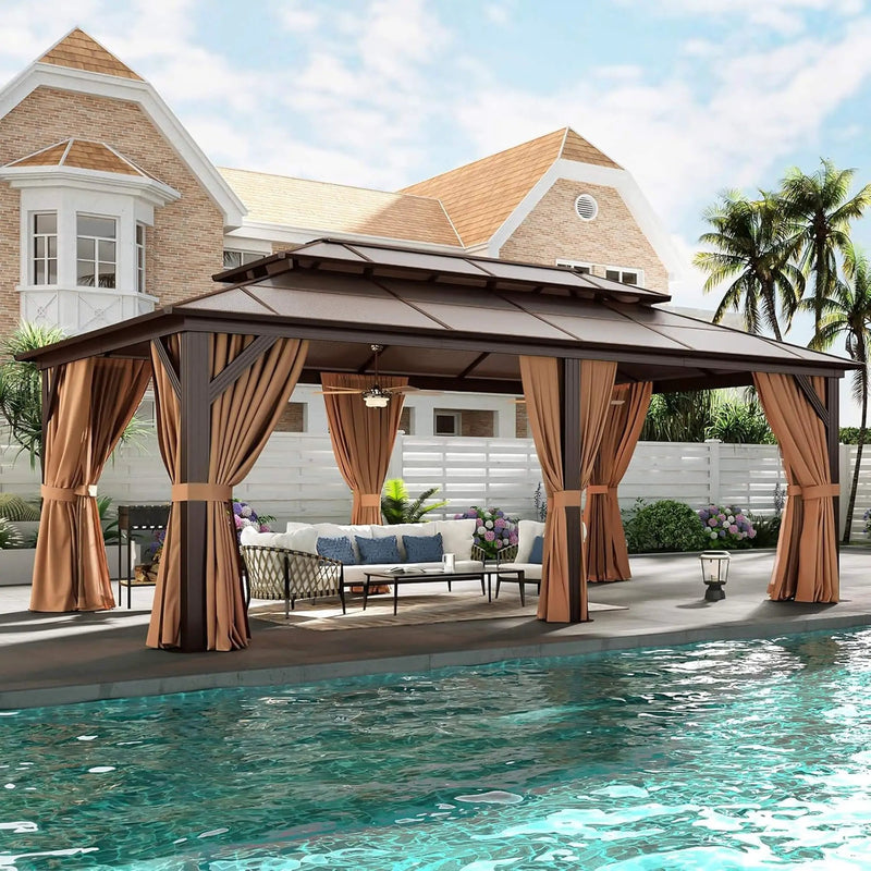 [12X20FT] Alora Premium Aluminum Outdoor Polycarbonate Hardtop Gazebo With Netting & Curtains (SAK36580) by SAKSBY WHOLESALE