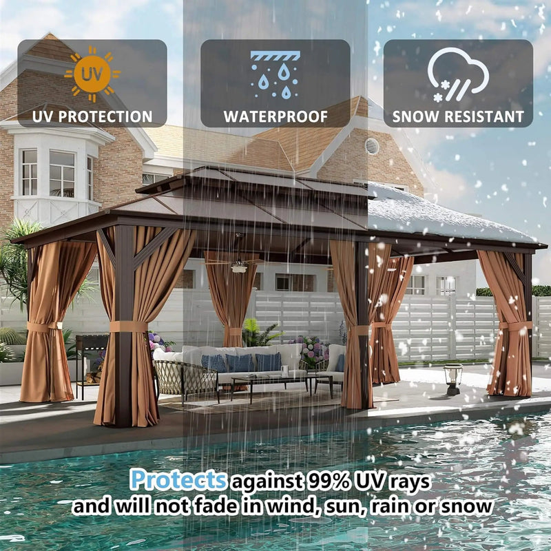 [12X20FT] Alora Premium Aluminum Outdoor Polycarbonate Hardtop Gazebo With Netting & Curtains (SAK36580) by SAKSBY WHOLESALE