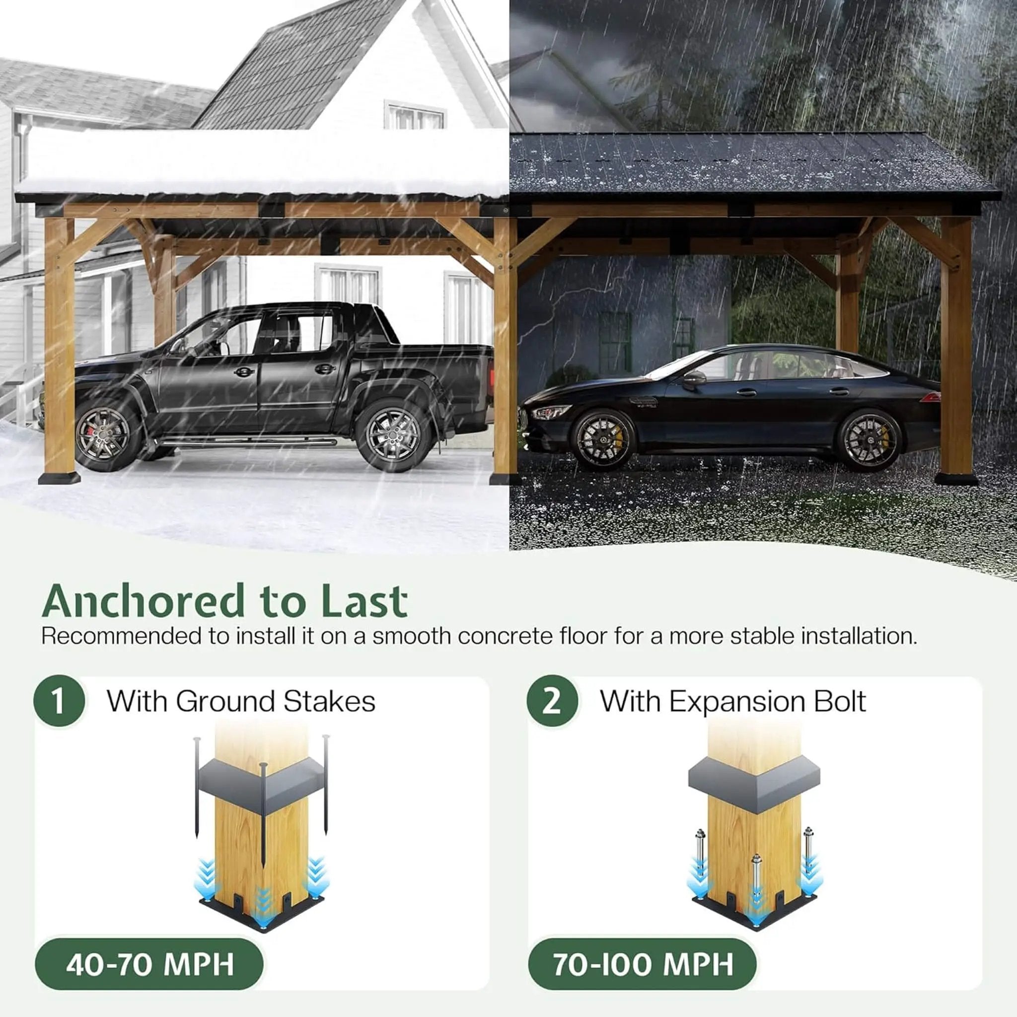 [12X24FT] Alora Large Heavy-Duty Outdoor Cedar Wood Hardtop Carport With Galvanized Steel Roof (SAK48392) by SAKSBY WHOLESALE