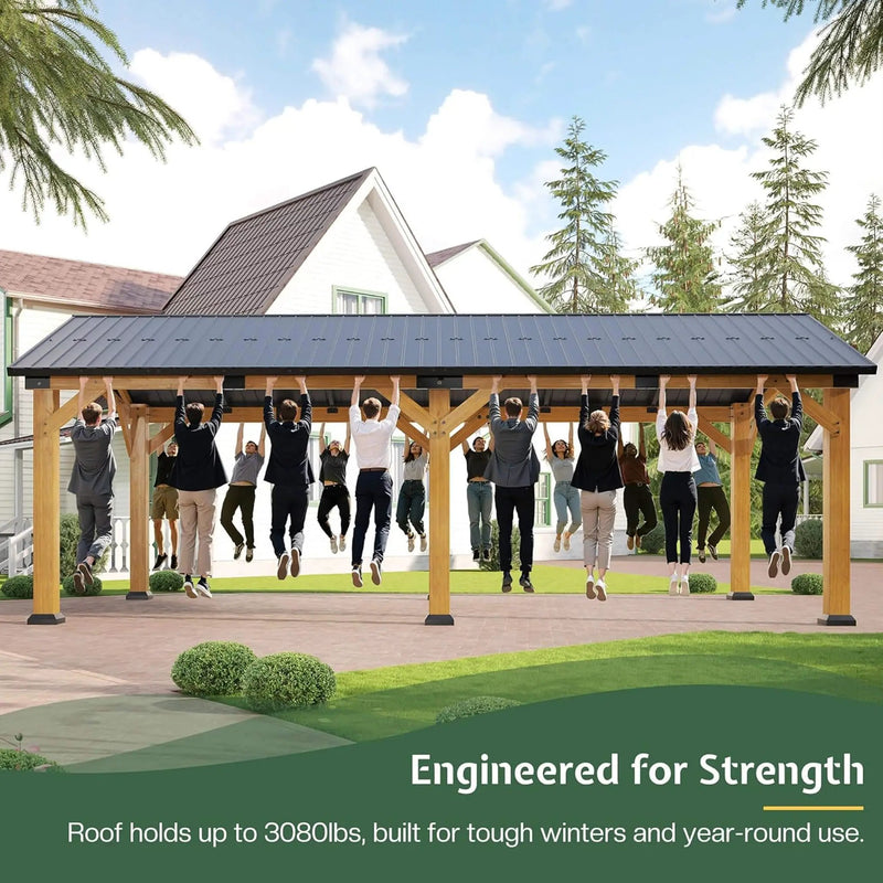[12X24FT] Alora Large Heavy-Duty Outdoor Cedar Wood Hardtop Carport With Galvanized Steel Roof (SAK48392) by SAKSBY WHOLESALE