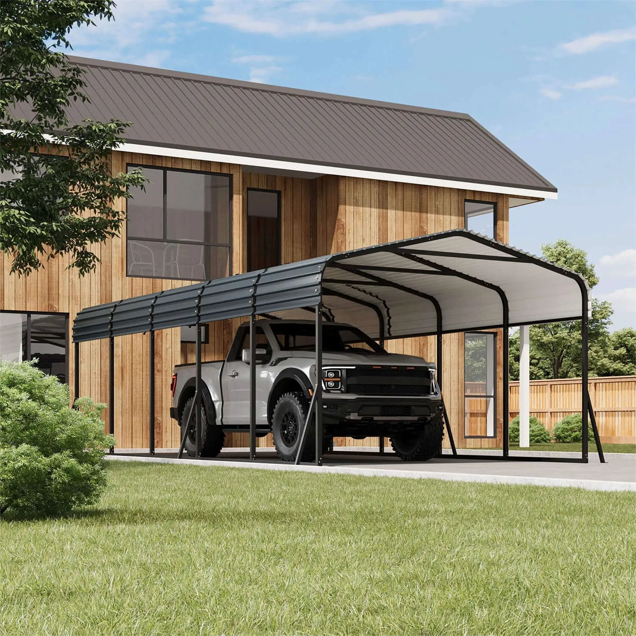 [12X24FT] Alora Large Heavy-Duty Outdoor Metal Carport Kit With Galvanized Steel Roof (SAK53849) by SAKSBY WHOLESALE