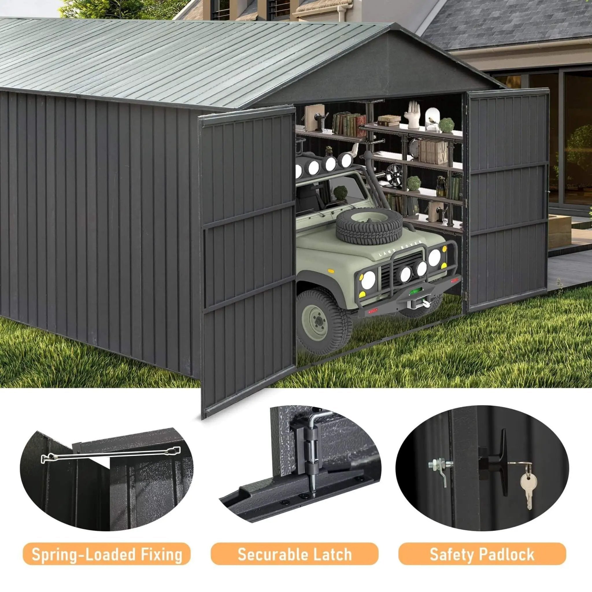 [12X25FT] Alora Extra Large Heavy-Duty Outdoor Metal Carport Garage Shed With Lockable Double Hinged Doors (SAK34153) by SAKSBY WHOLESALE
