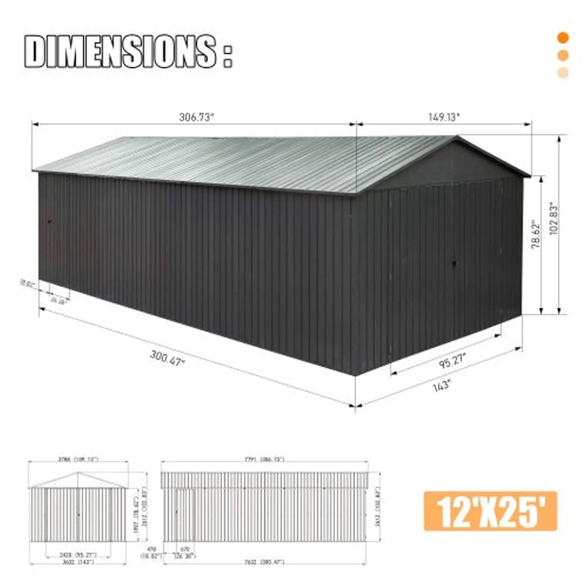 Extra-Large Outdoor Heavy-Duty Metal Garage Shed With Lockable Doors [No Floor] (SAK14093) by SAKSBY WHOLESALE
