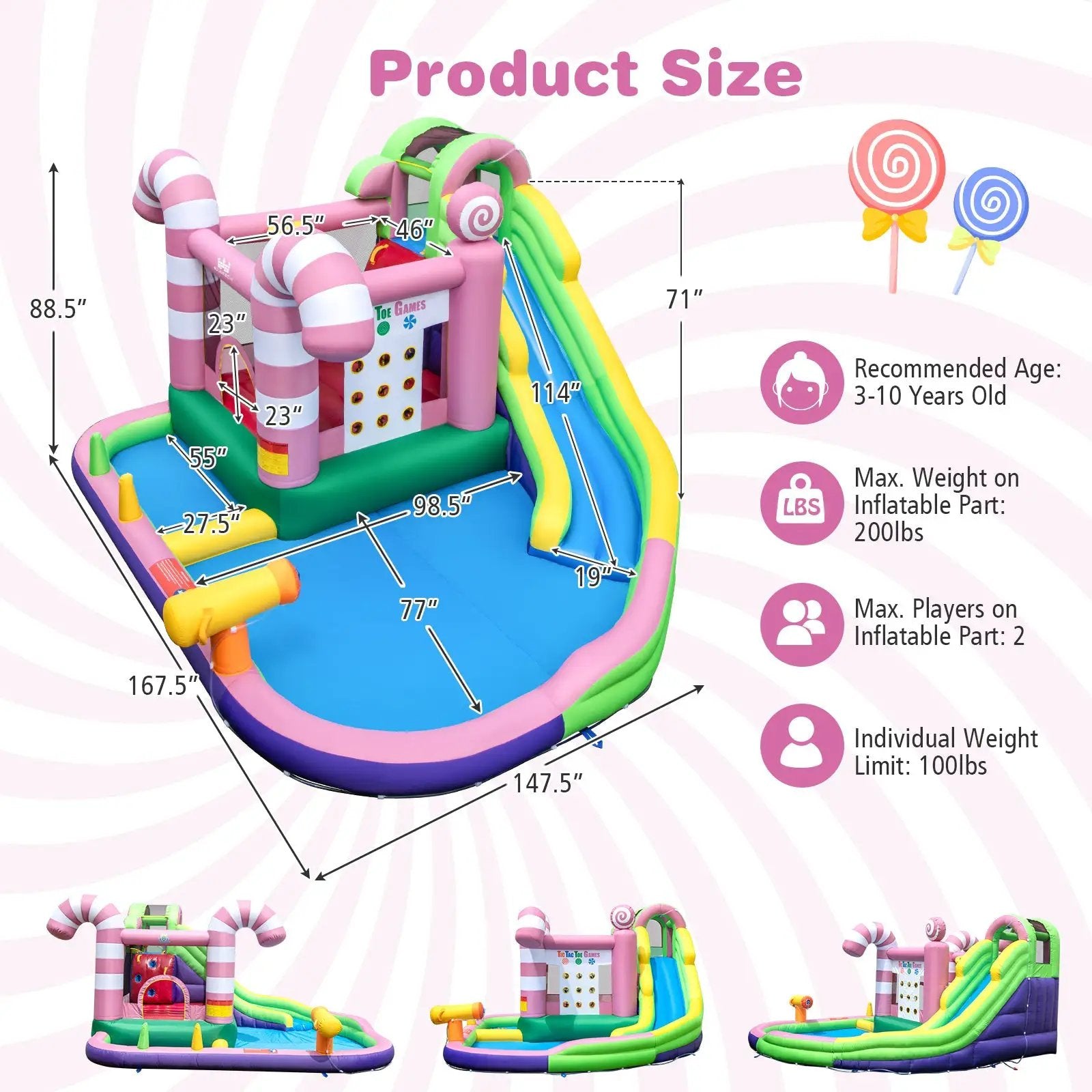 9-in-1 Inflatable Sweet Candy Water Slide Park by DirectDeals