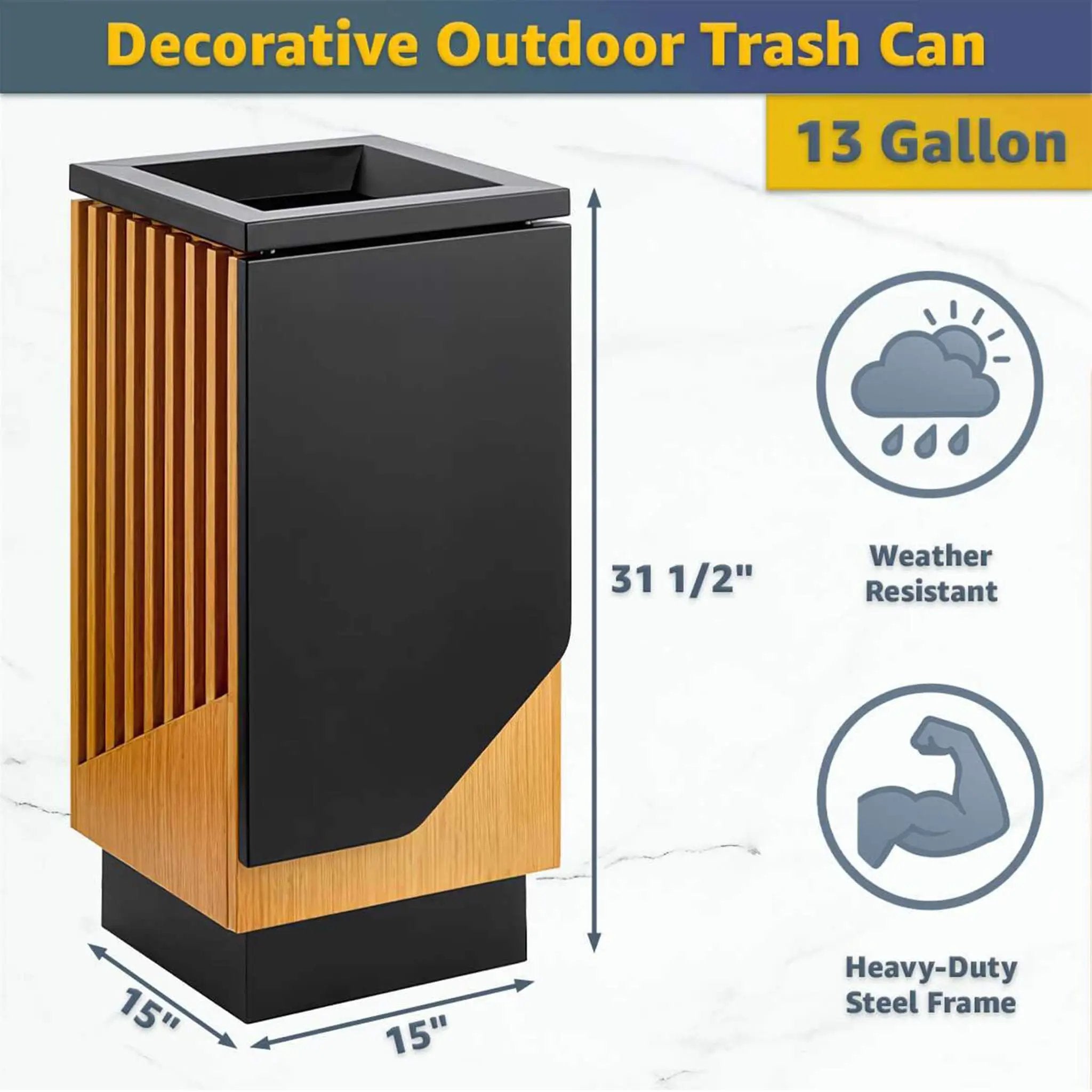 13-Gallon Heavy-Duty Commercial Outdoor Square Decorative Trash Can (SAK30467) by SAKSBY WHOLESALE