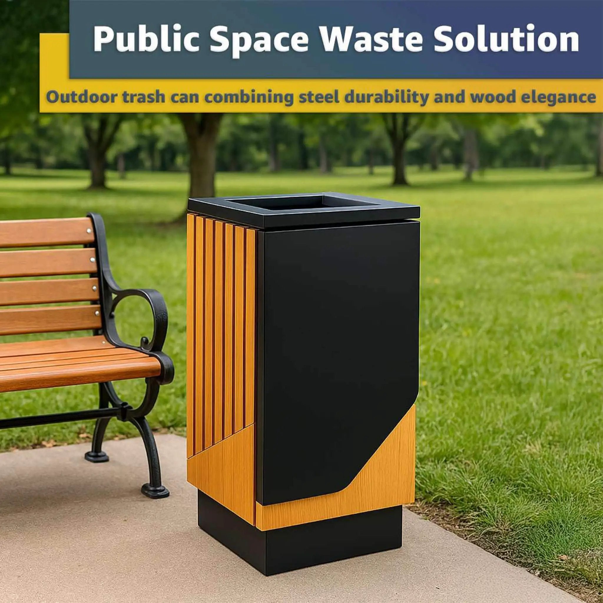 13-Gallon Heavy-Duty Commercial Outdoor Square Decorative Trash Can (SAK30467) by SAKSBY WHOLESALE