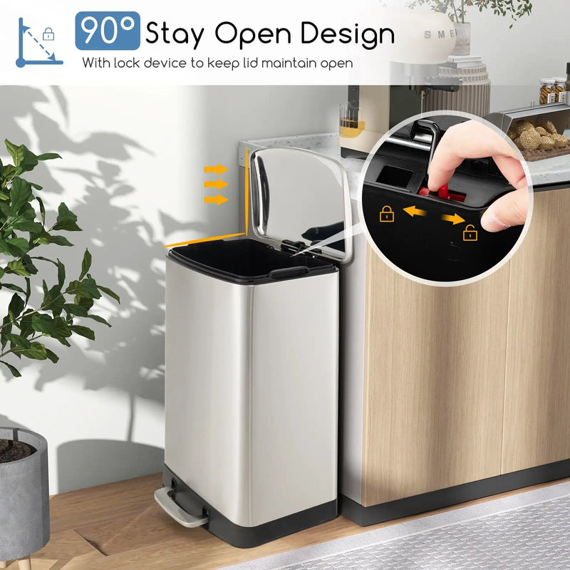 13.2 Gal Stainless Steel Trash Can with Lock Device-Sliver by DirectDeals