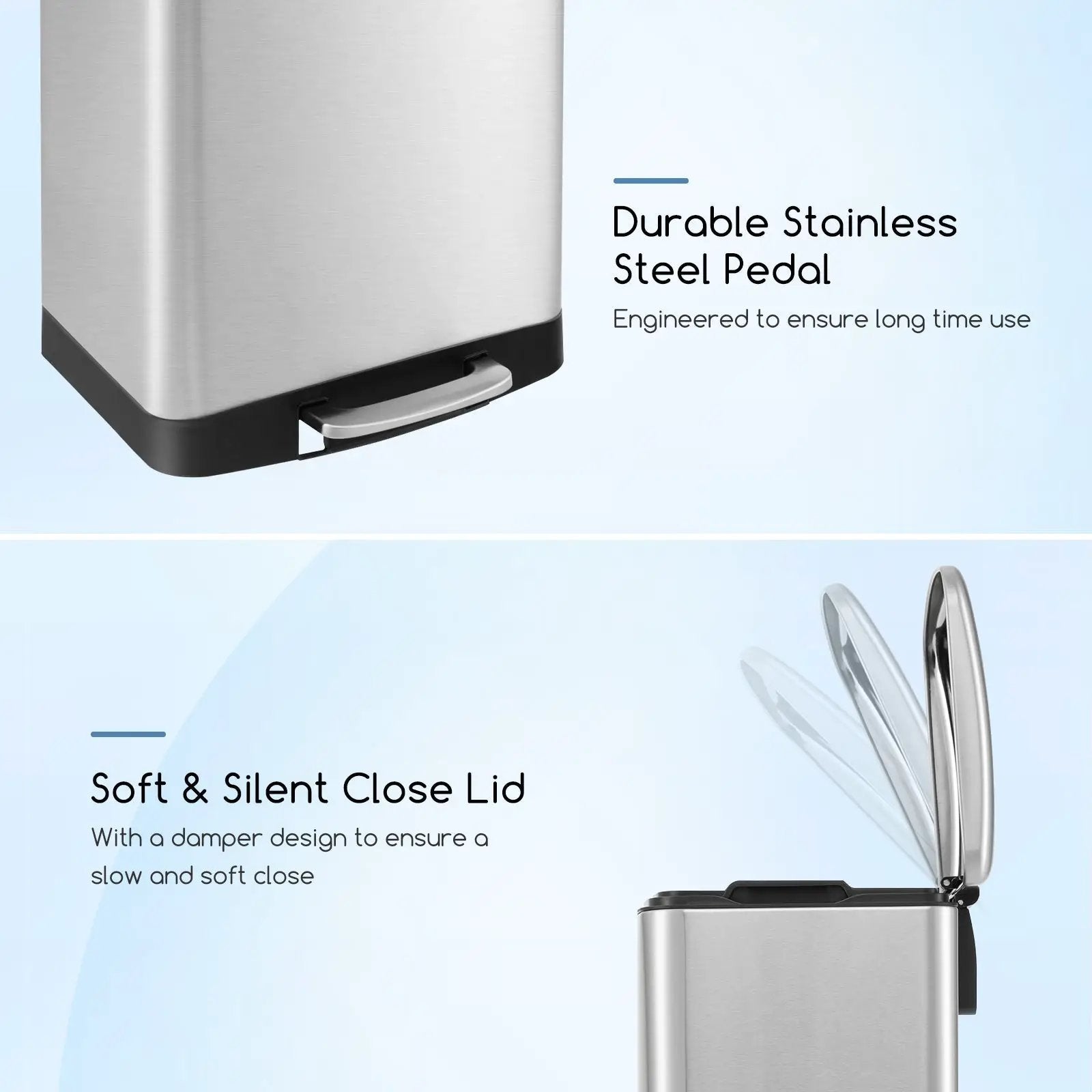 13.2 Gal Stainless Steel Trash Can with Lock Device-Sliver by DirectDeals
