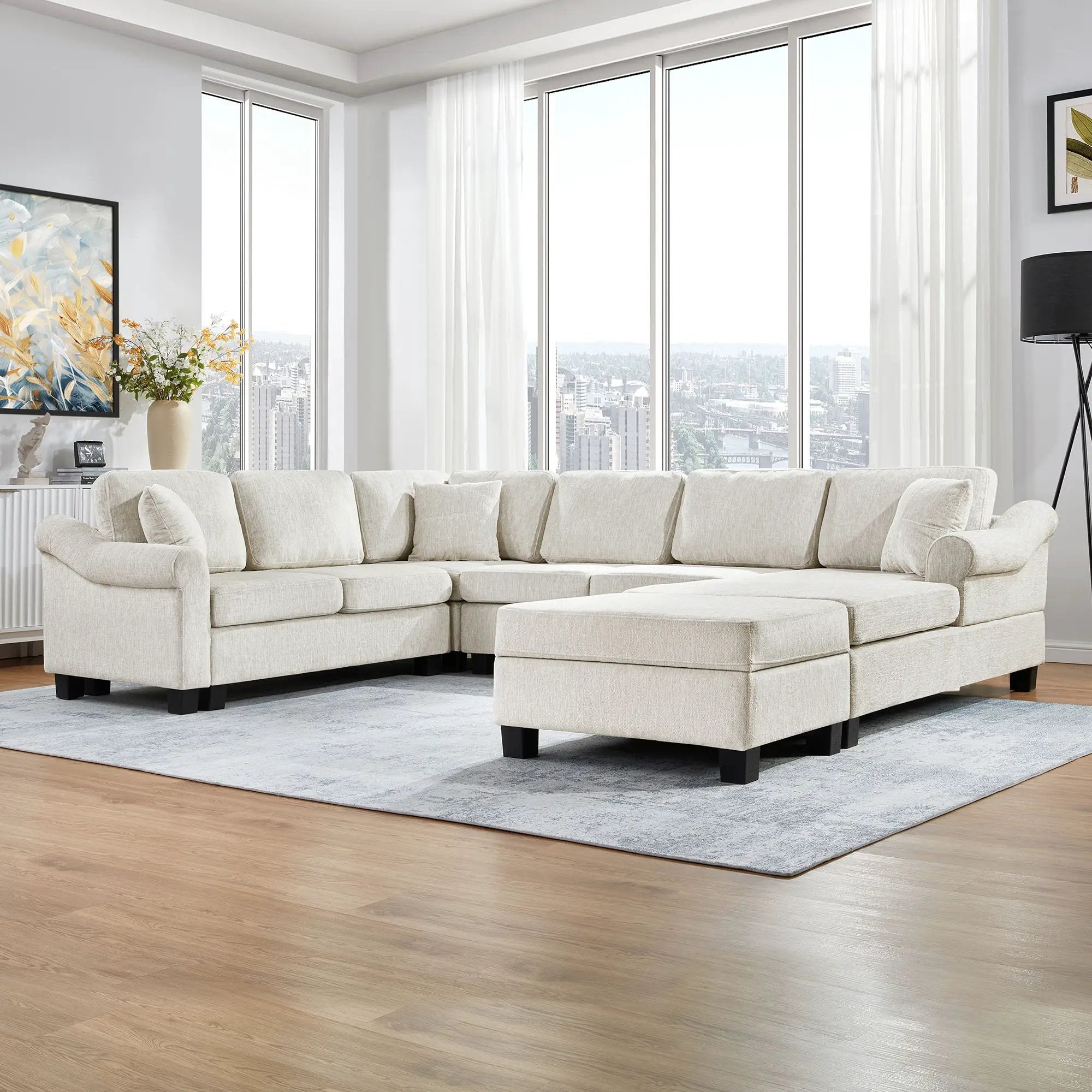 Contemporary U - Shaped Sectional Sofa With Movable Storage Ottoman by HouseOfZazla