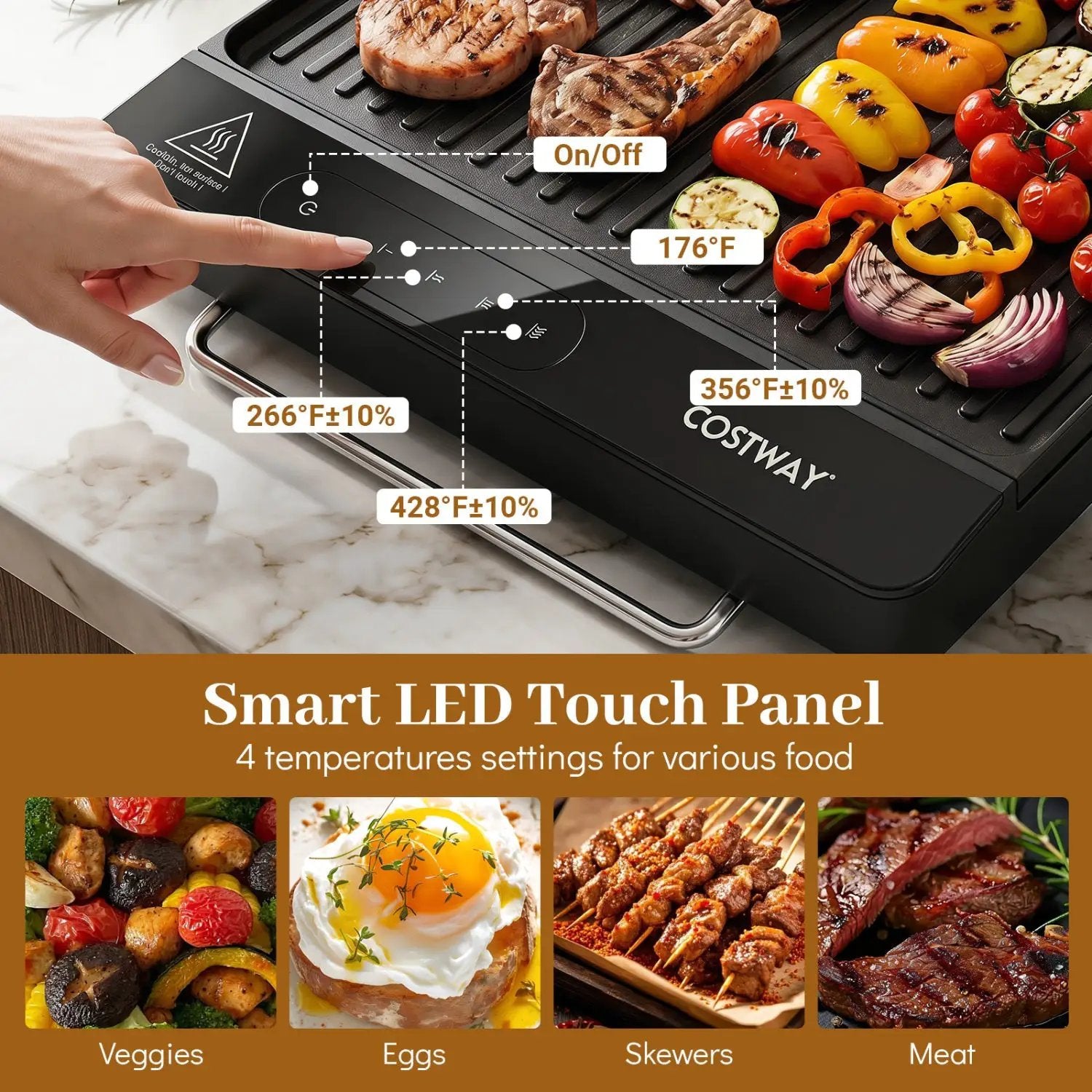 1300W Indoor Electric Grill with Removable Touch Panel by DirectDeals