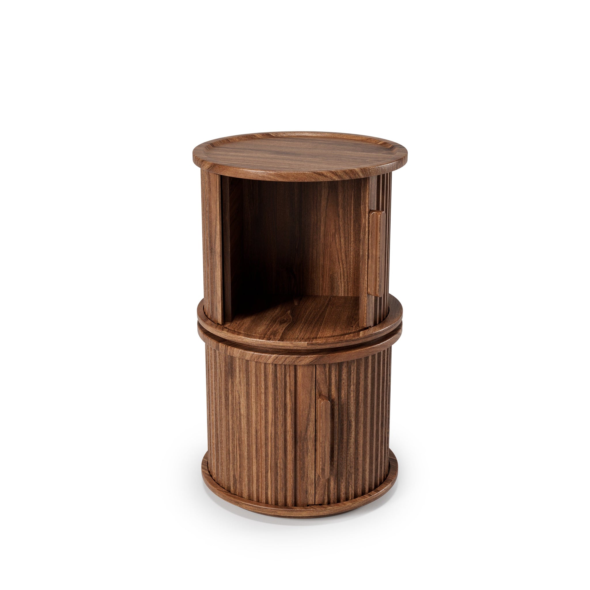 2Piece Round Coffee Table Set, Modern Nesting Side Tables with Sliding Door Storage by HouseOfZazla