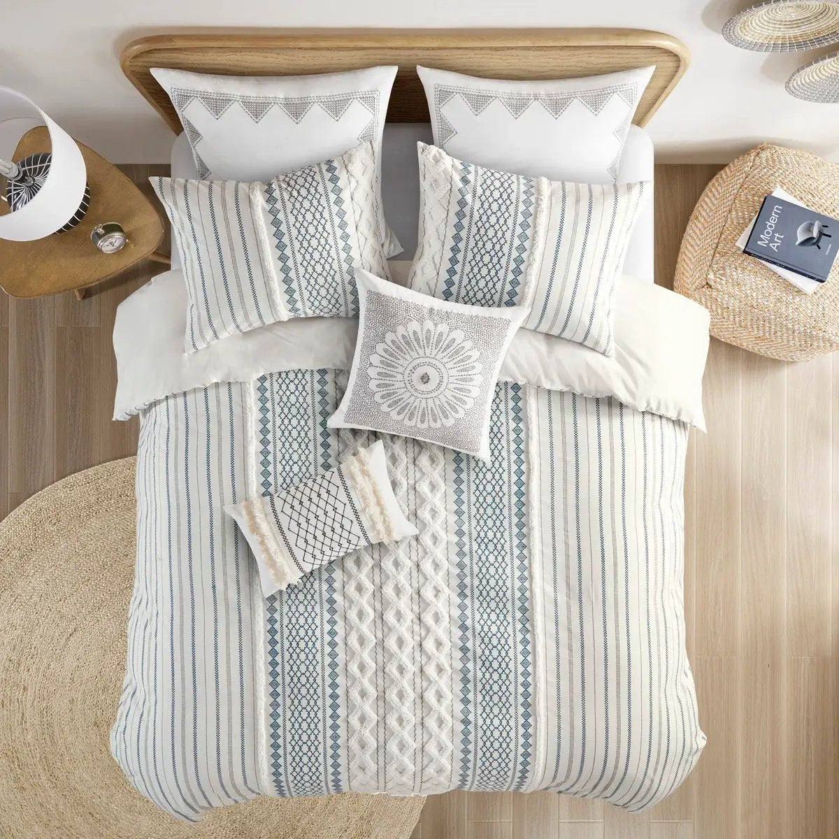 King/Cal King Cotton Printed Duvet Cover Set with Chenille by HouseOfZazla