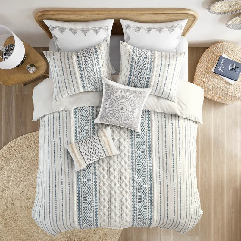 King/Cal King Cotton Printed Duvet Cover Set with Chenille by HouseOfZazla