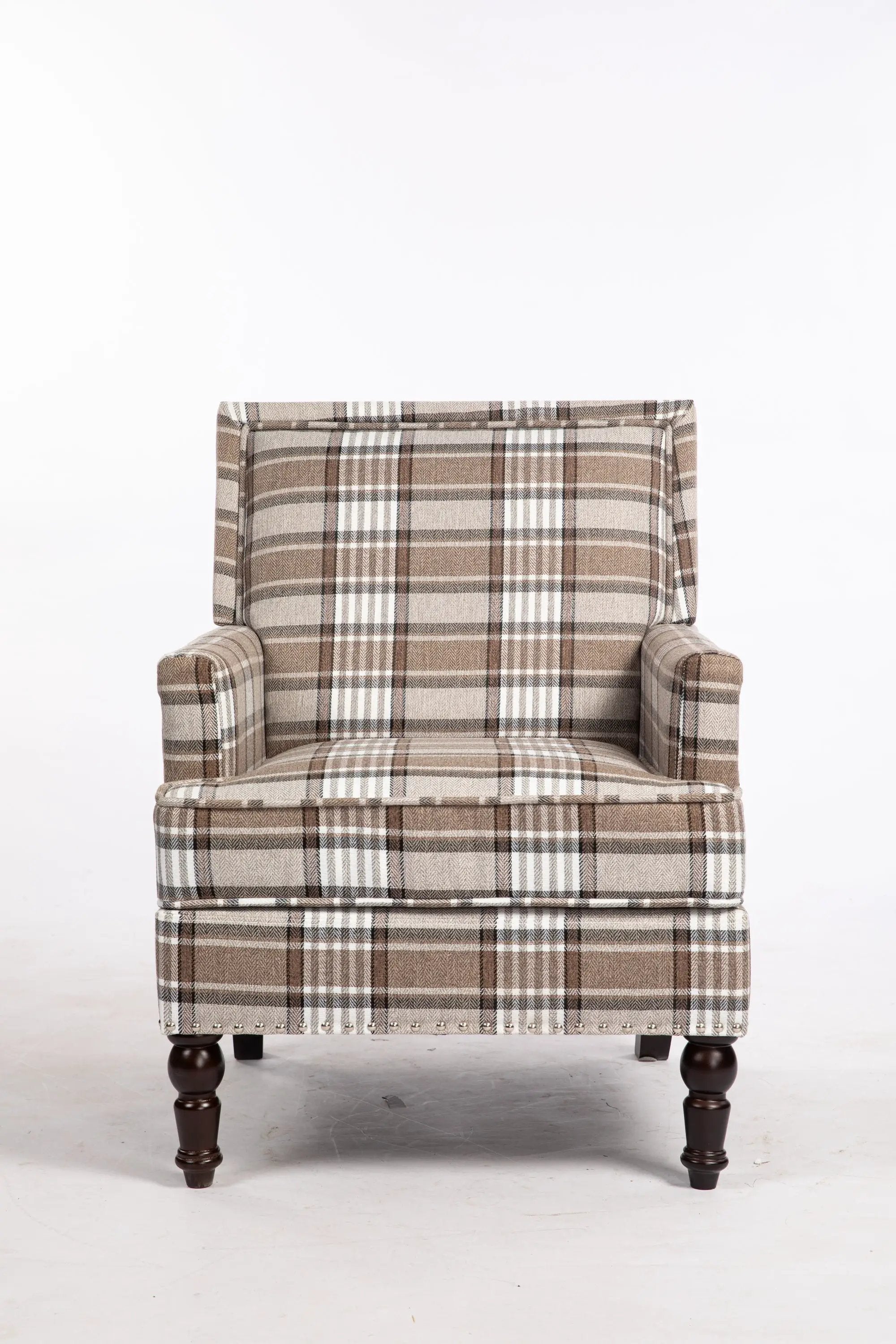 Upholstered Accent Chair with Brown Linen Fabric and Nailhead Trim by HouseOfZazla