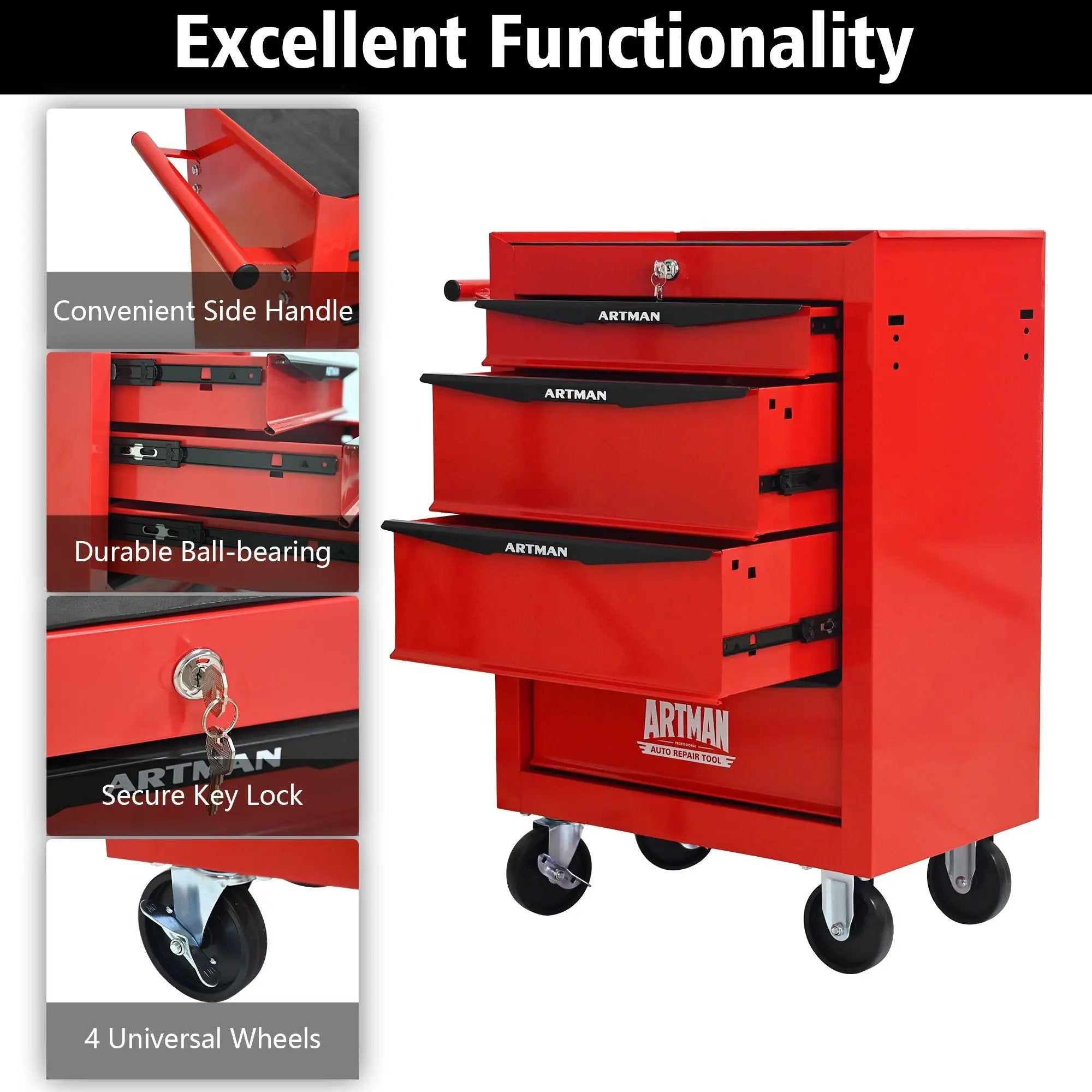 Rolling Metal Tool Chest With Drawers, Steel Storage Cabinet With Ball Bearing Slides by HouseOfZazla