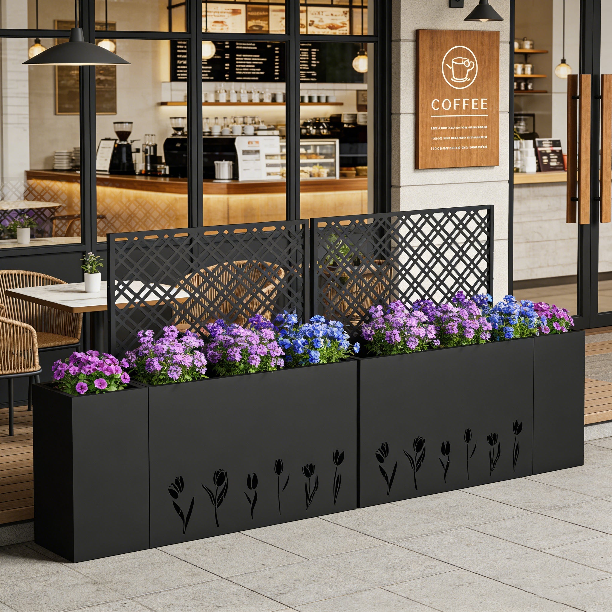 2-Piece Metal Planter Box with Trellis - Tulip Black by HouseOfZazla