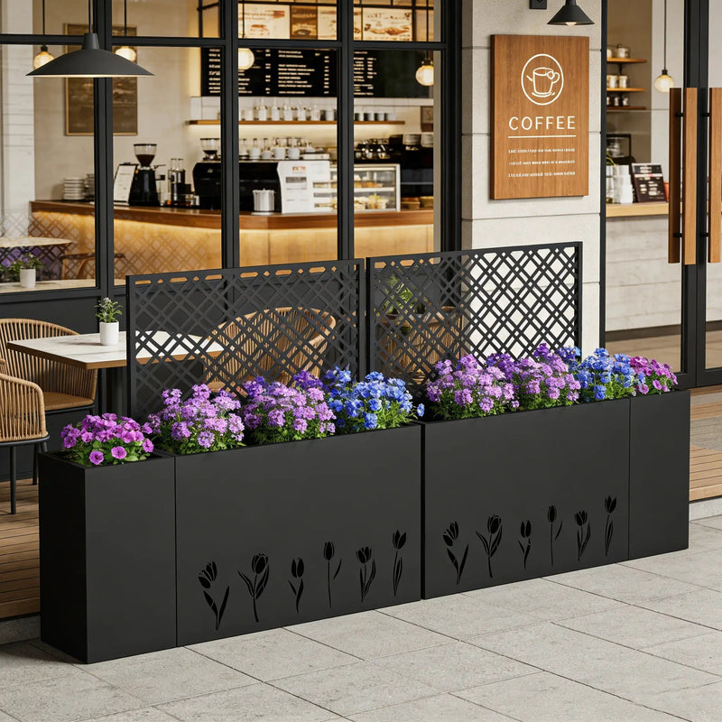 2-Piece Metal Planter Box with Trellis - Tulip Black by HouseOfZazla