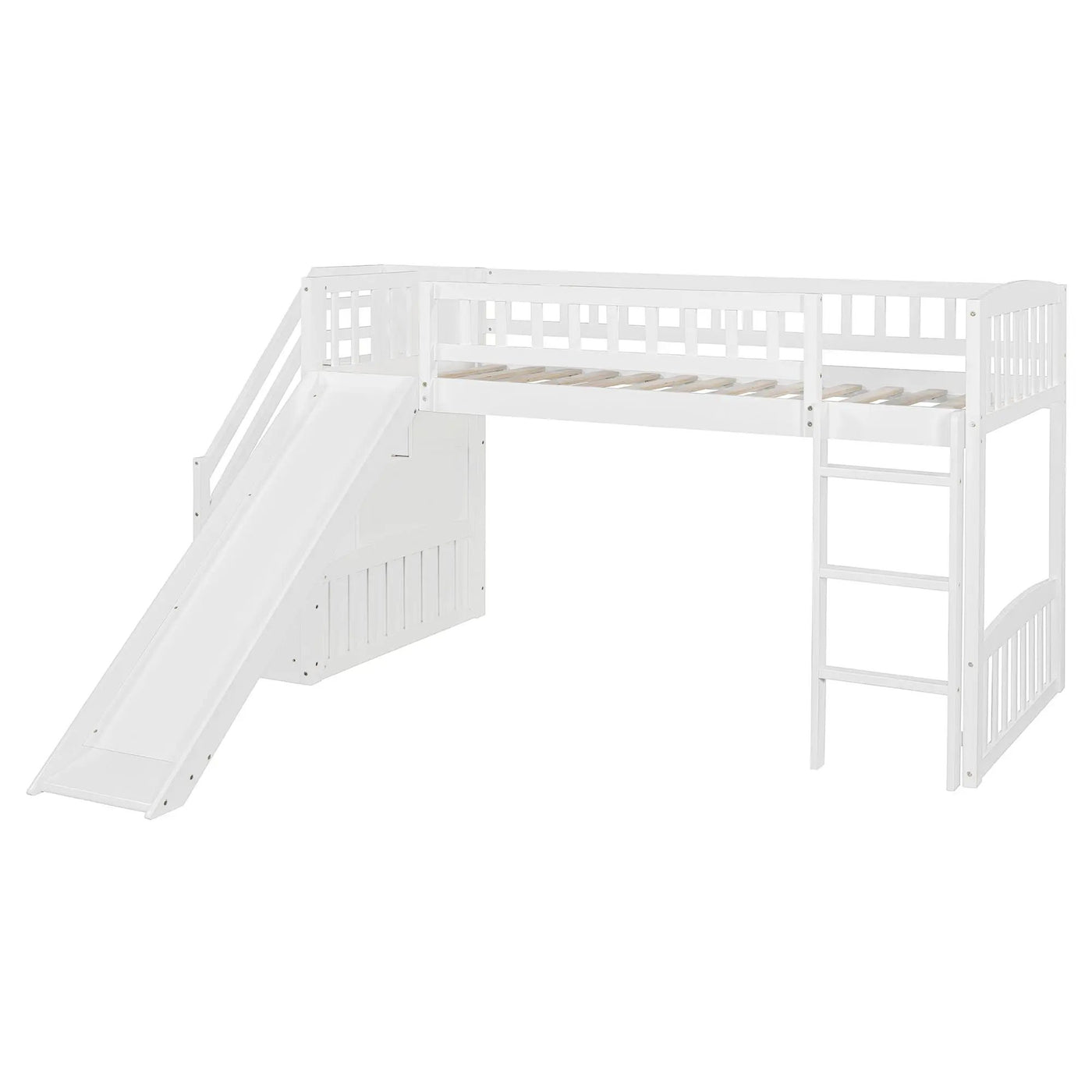 Loft Stairway Bed With 2 Drawers, Convertible Ladder And Slide by HouseOfZazla