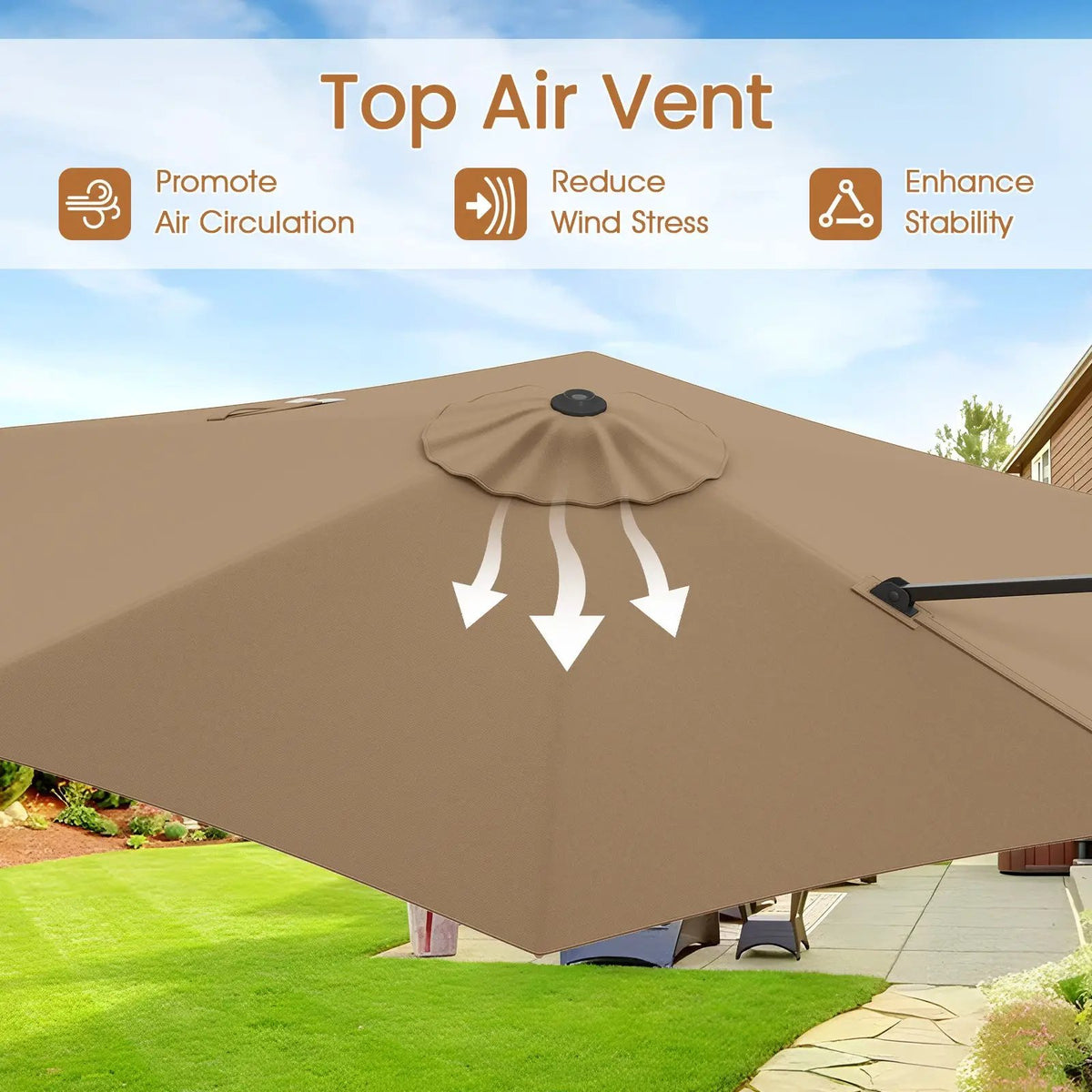9 FT Cantilever Patio Umbrella with Vented Top and Sun-Protective Canopy, photo 18 of 24