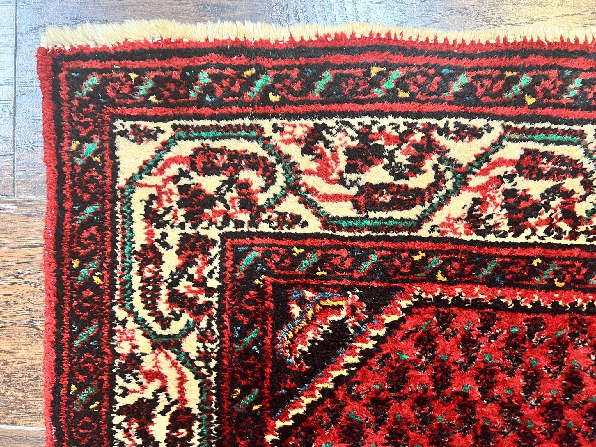 Persian Tribal Rug 2.6 x 5, Boteh Paisley Pattern, Red and Beige, Wool Hamadan Rug by Jewel Rugs