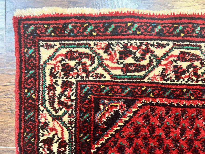 Persian Tribal Rug 2.6 x 5, Boteh Paisley Pattern, Red and Beige, Wool Hamadan Rug by Jewel Rugs
