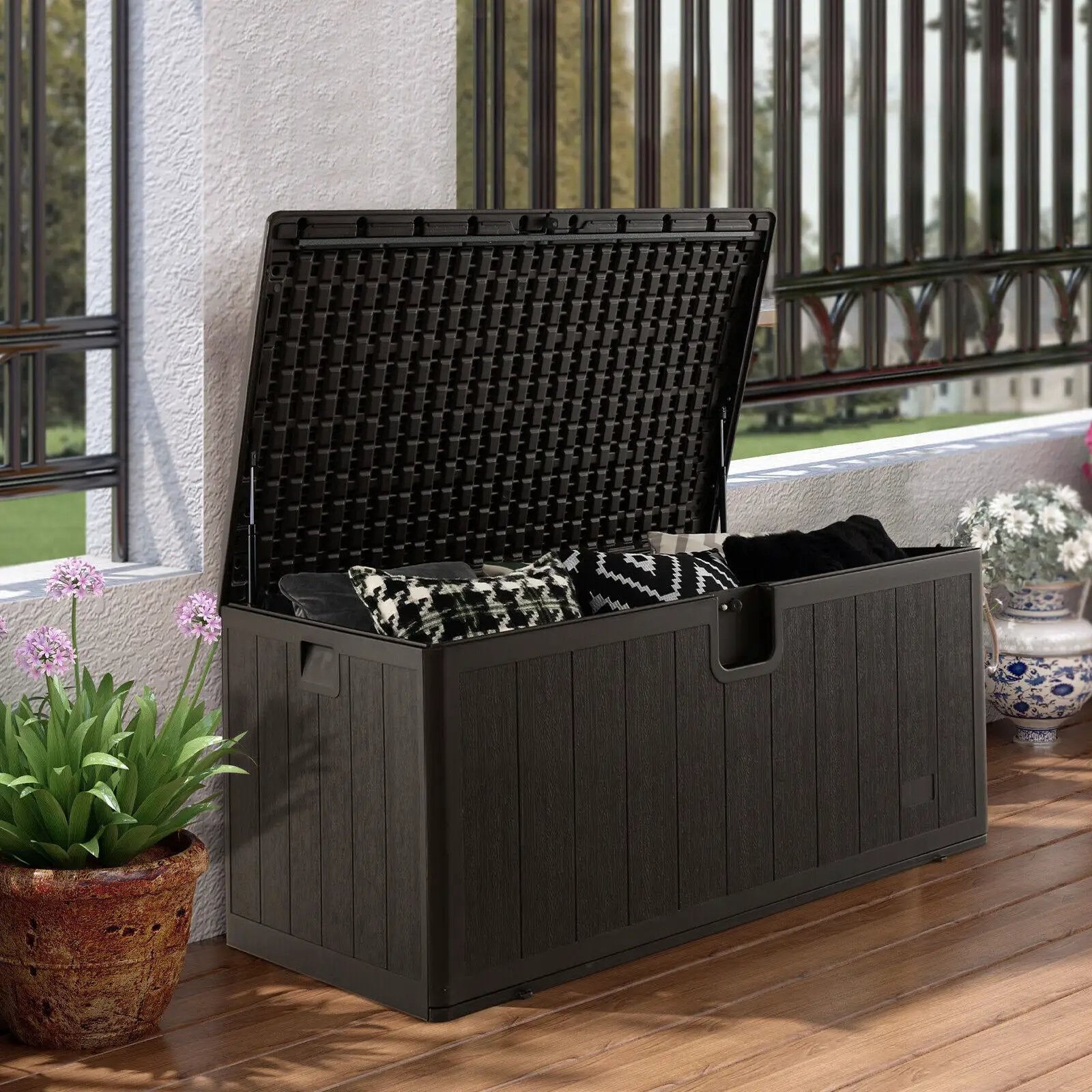 130 Gallon Patio All Weather Storage Container with Lockable Lid-Brown by DirectDeals