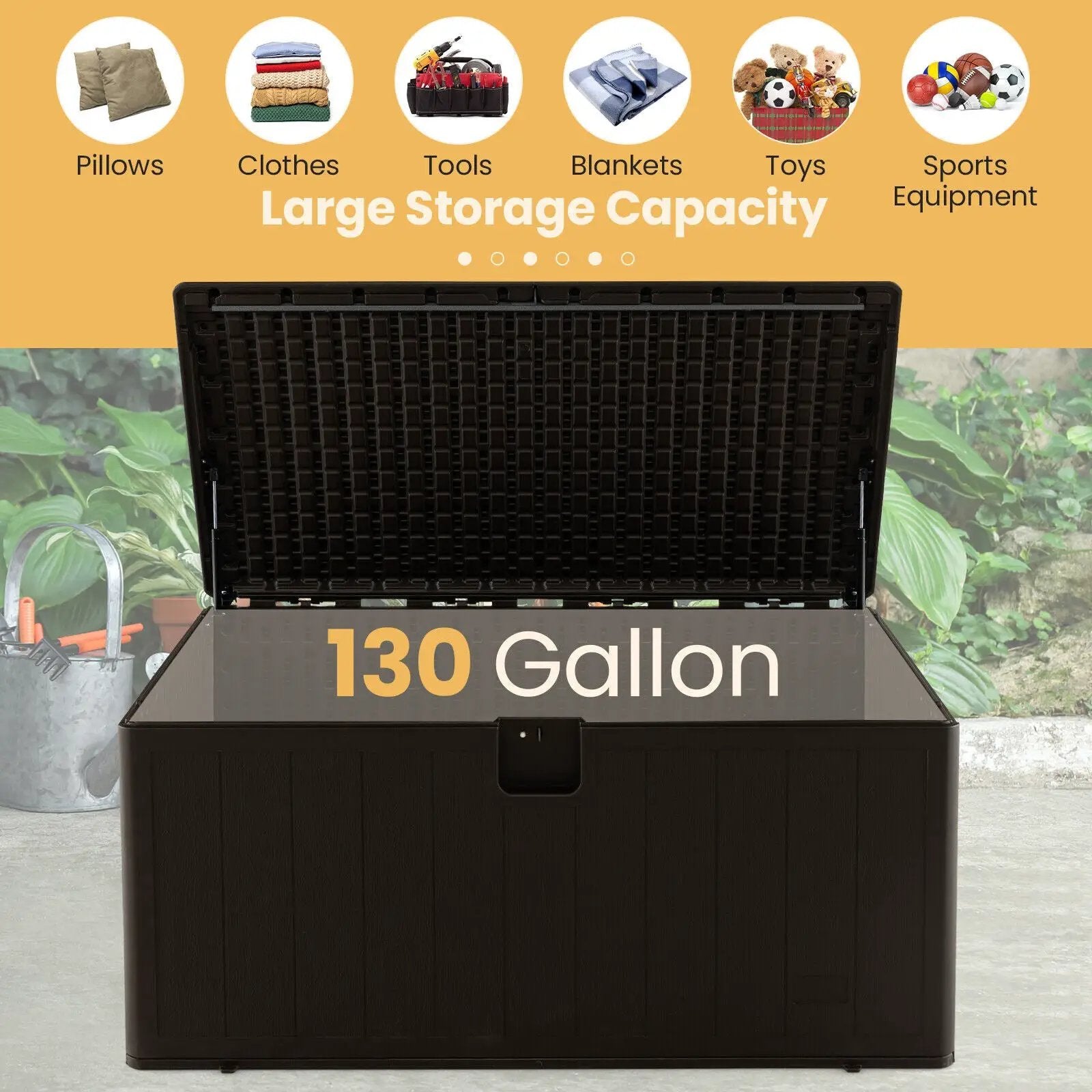 130 Gallon Patio All Weather Storage Container with Lockable Lid-Brown by DirectDeals