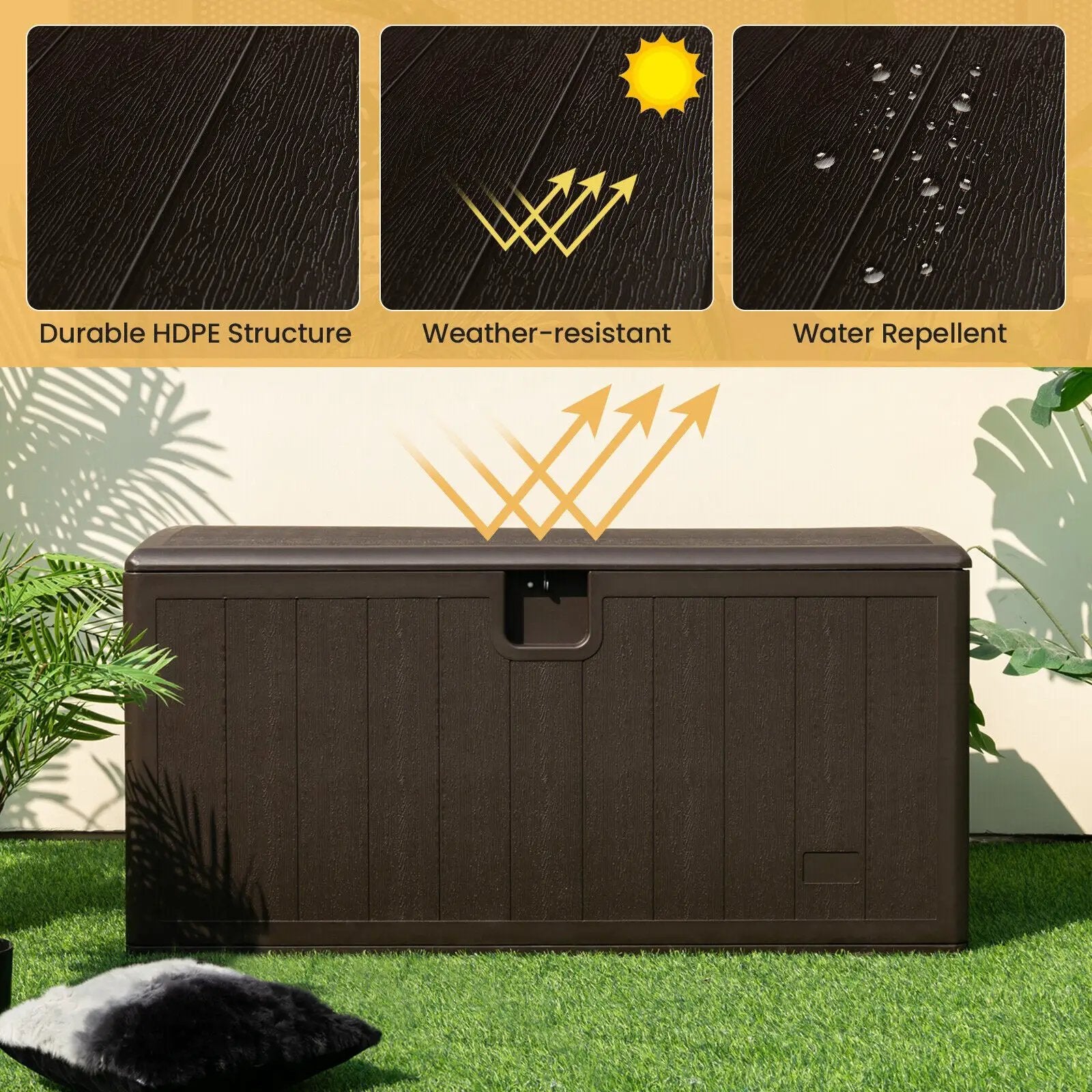 130 Gallon Patio All Weather Storage Container with Lockable Lid-Brown by DirectDeals