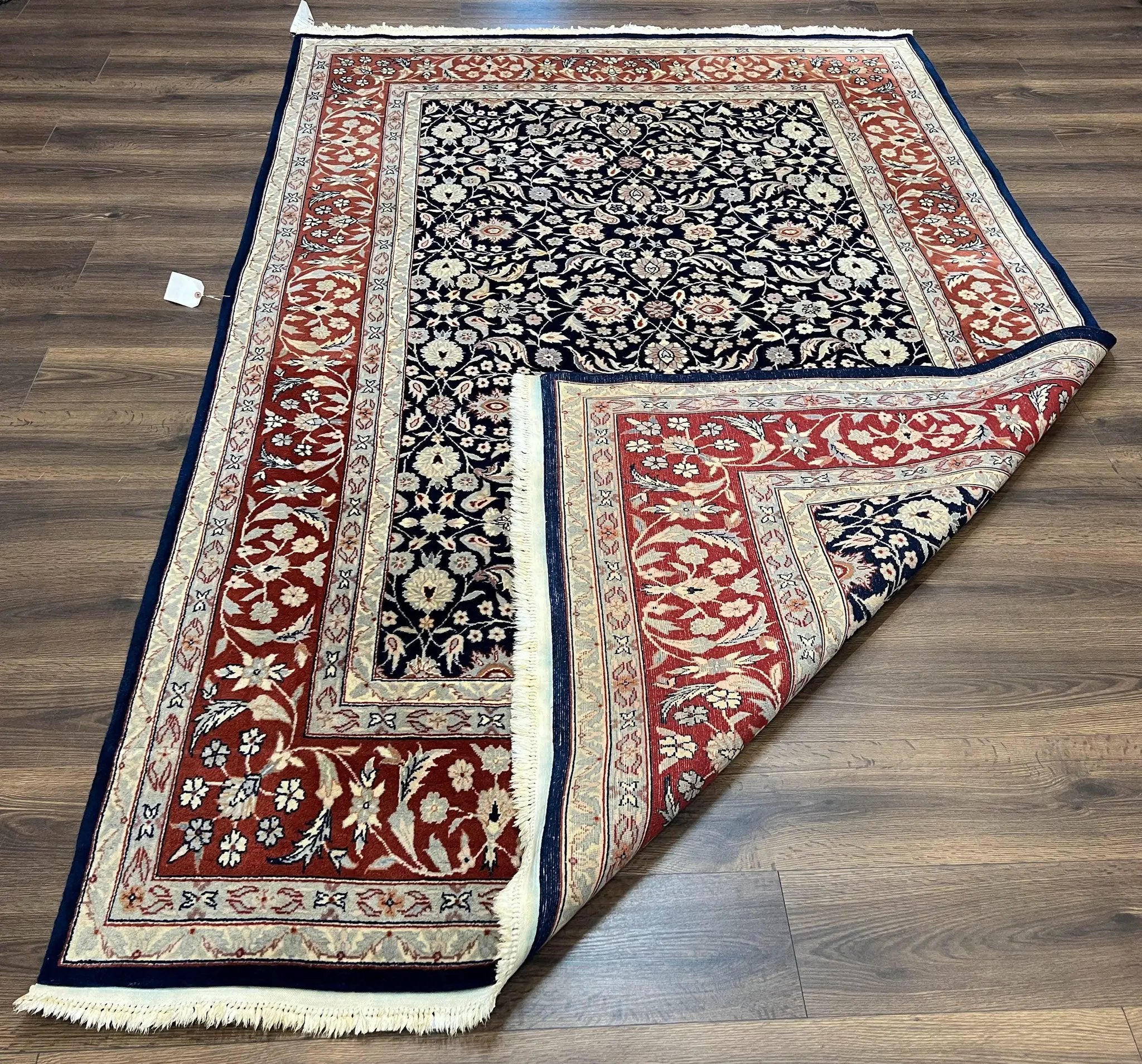 Indo Sarouk Rug 6x9, Vintage Indian Persian Rug, Wool Oriental Carpet, Navy Blue Red Allover Floral Rug, Traditional Very Fine Rug, Area Rug by Jewel Rugs