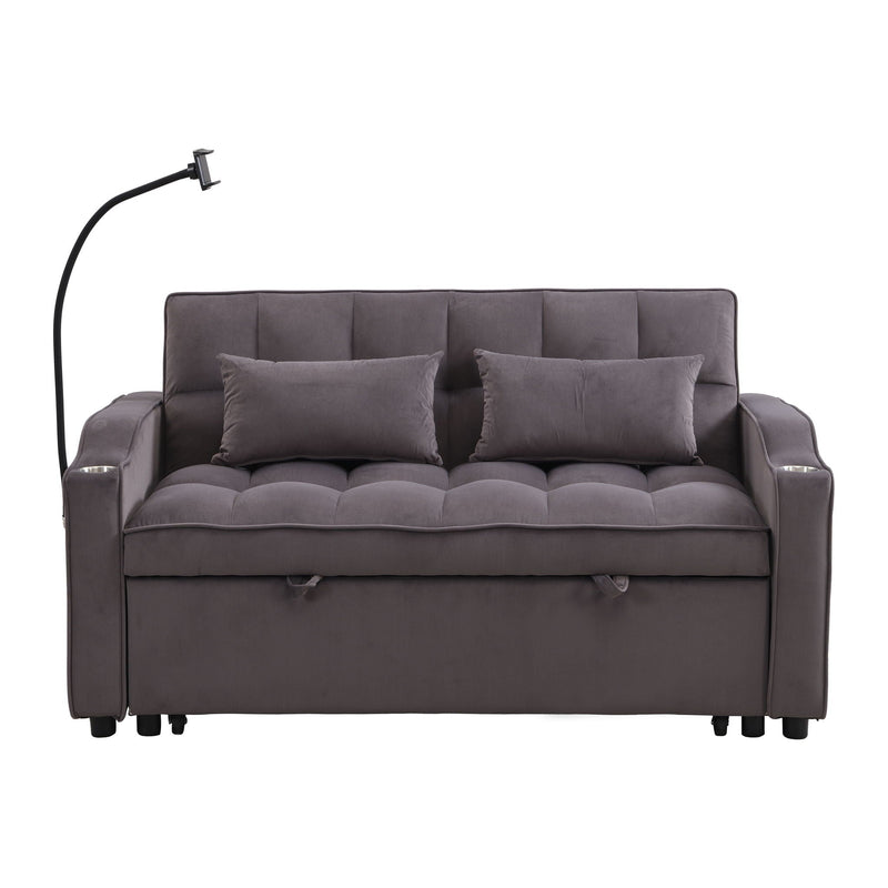Modern Loveseat Futon Sofa With Pullout Bed, Adjustable Reclining Backrest, Toss Pillows