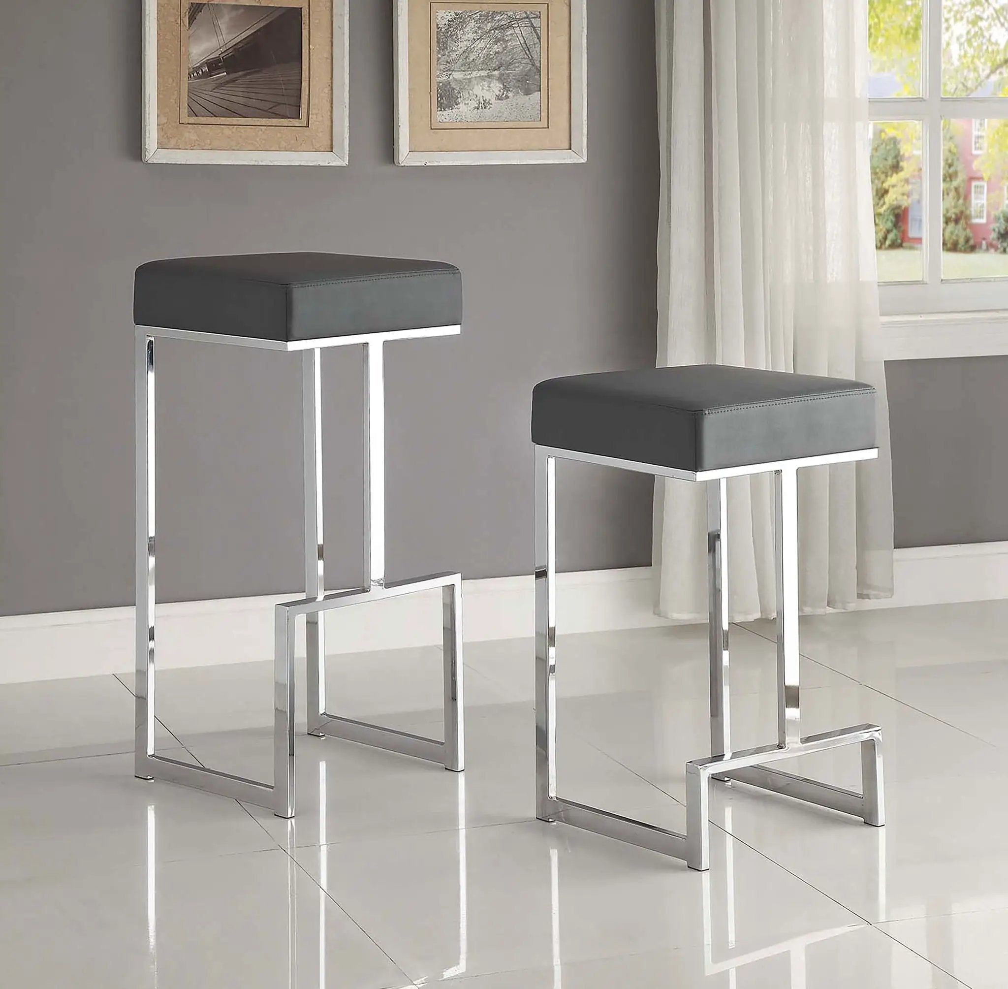 Gervase Square Bar Stool Grey and Chrome by Unique Piece Furniture