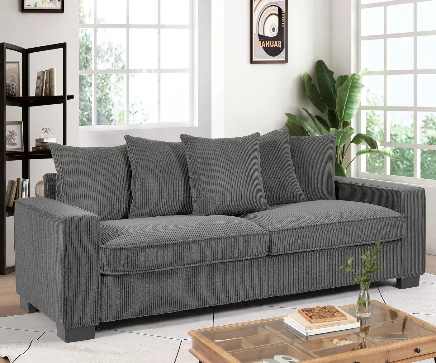 Luxe Sofa With 5 Matching Toss Pillows, Sleek Design, Spacious And Comfortable 3 Seater Couch by Unique Piece Furniture