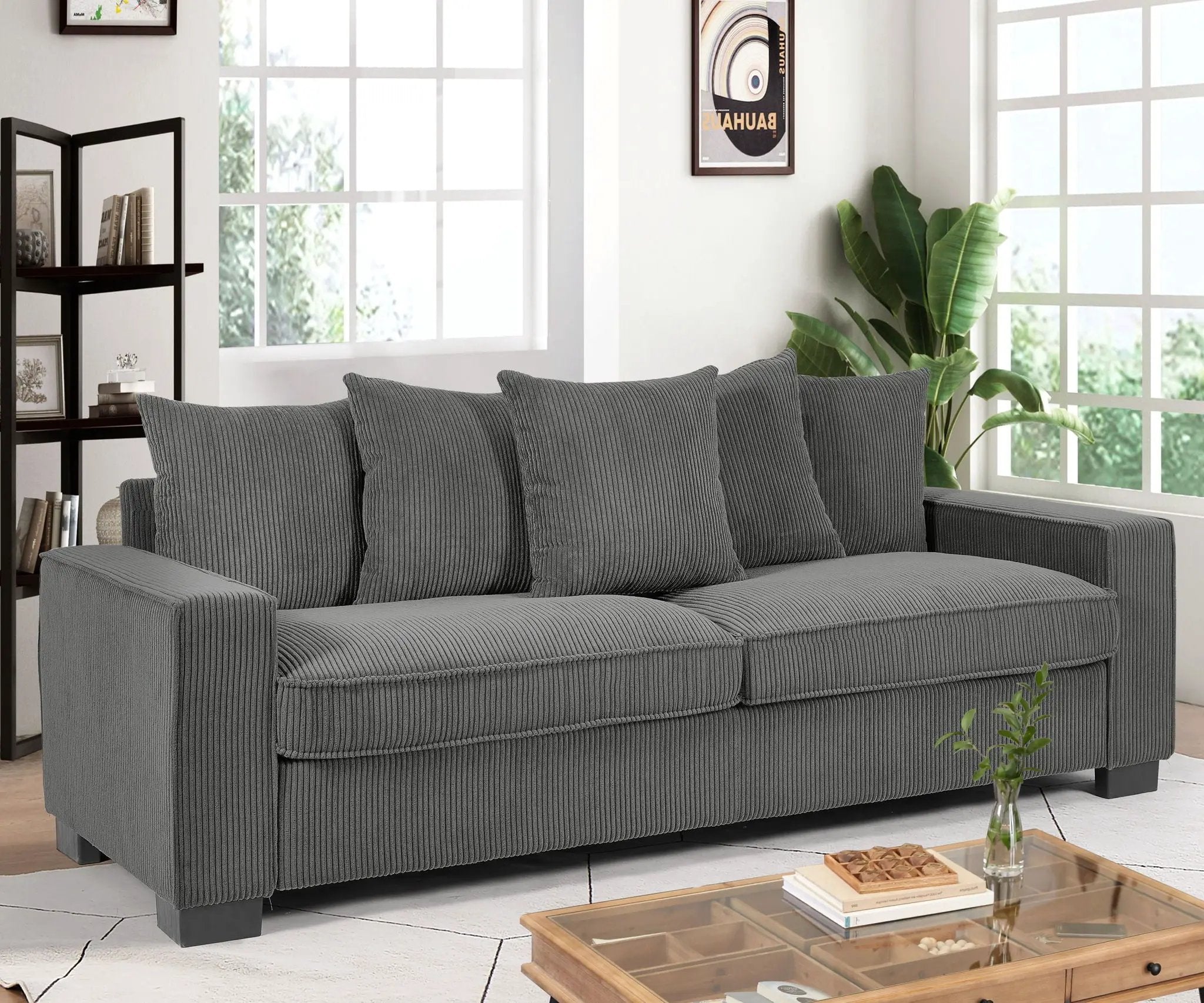 Luxe Sofa With 5 Matching Toss Pillows, Sleek Design, Spacious And Comfortable 3 Seater Couch by Unique Piece Furniture