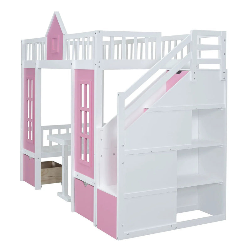 Twin Over Twin Bunk Bed With Changeable Table, Bunk Bed Turn Into Upper Bed And Down Desk by Unique Piece Furniture