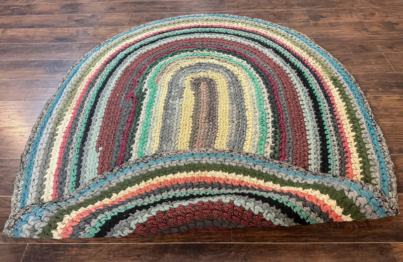 Antique American Braided Rug 5x7, Oval Multicolor Handmade Wool Braided Carpet by Jewel Rugs